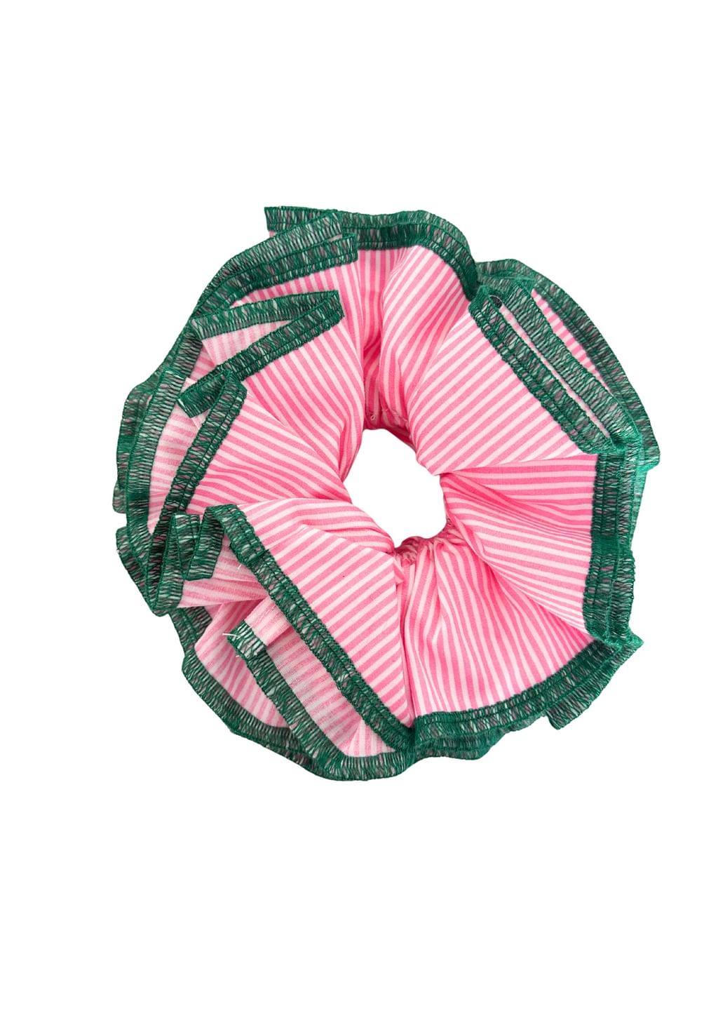 Scrunchie duża różowe paski i ciemny zielony 