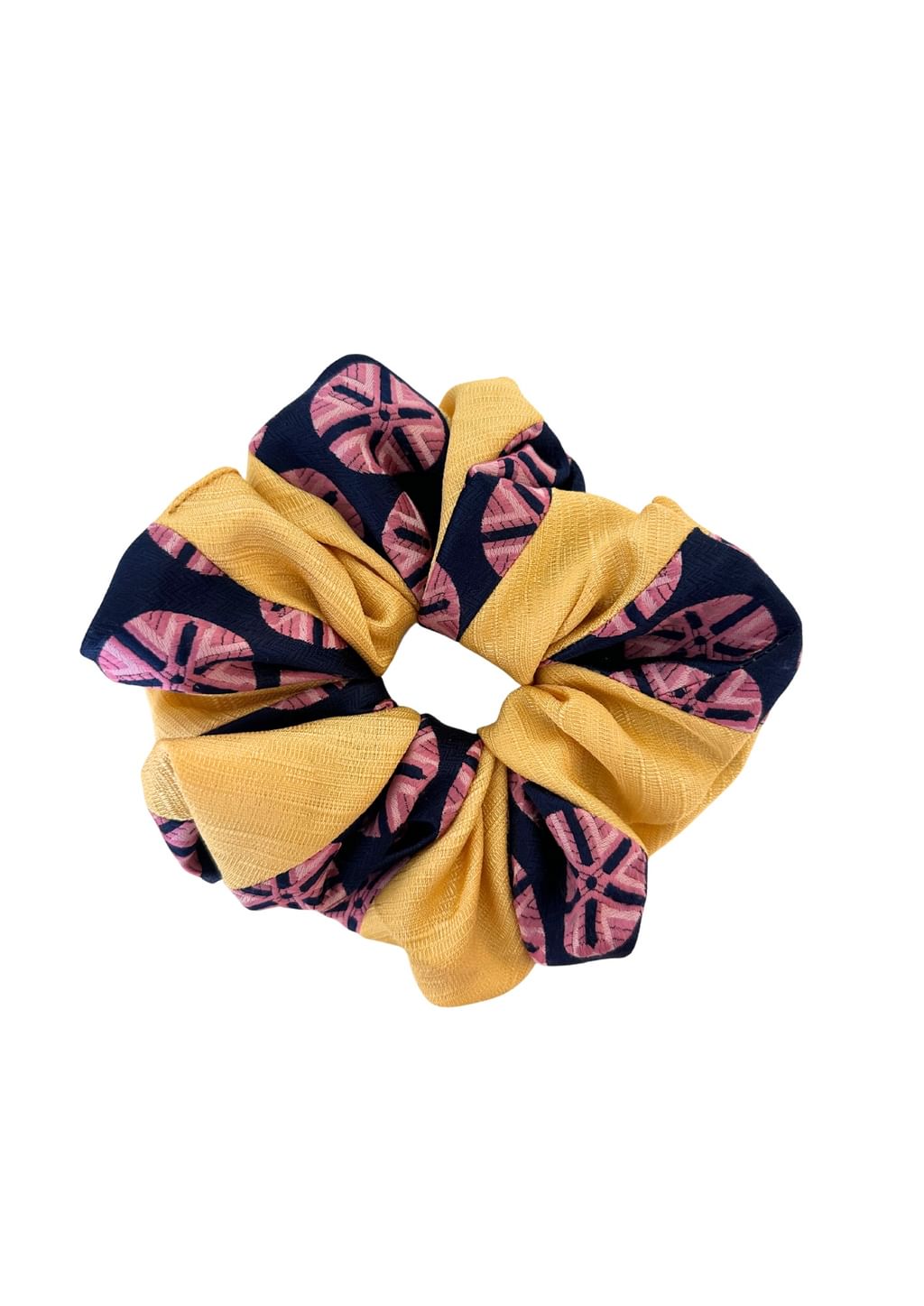 Scrunchie średnia satynowa żółty wzór