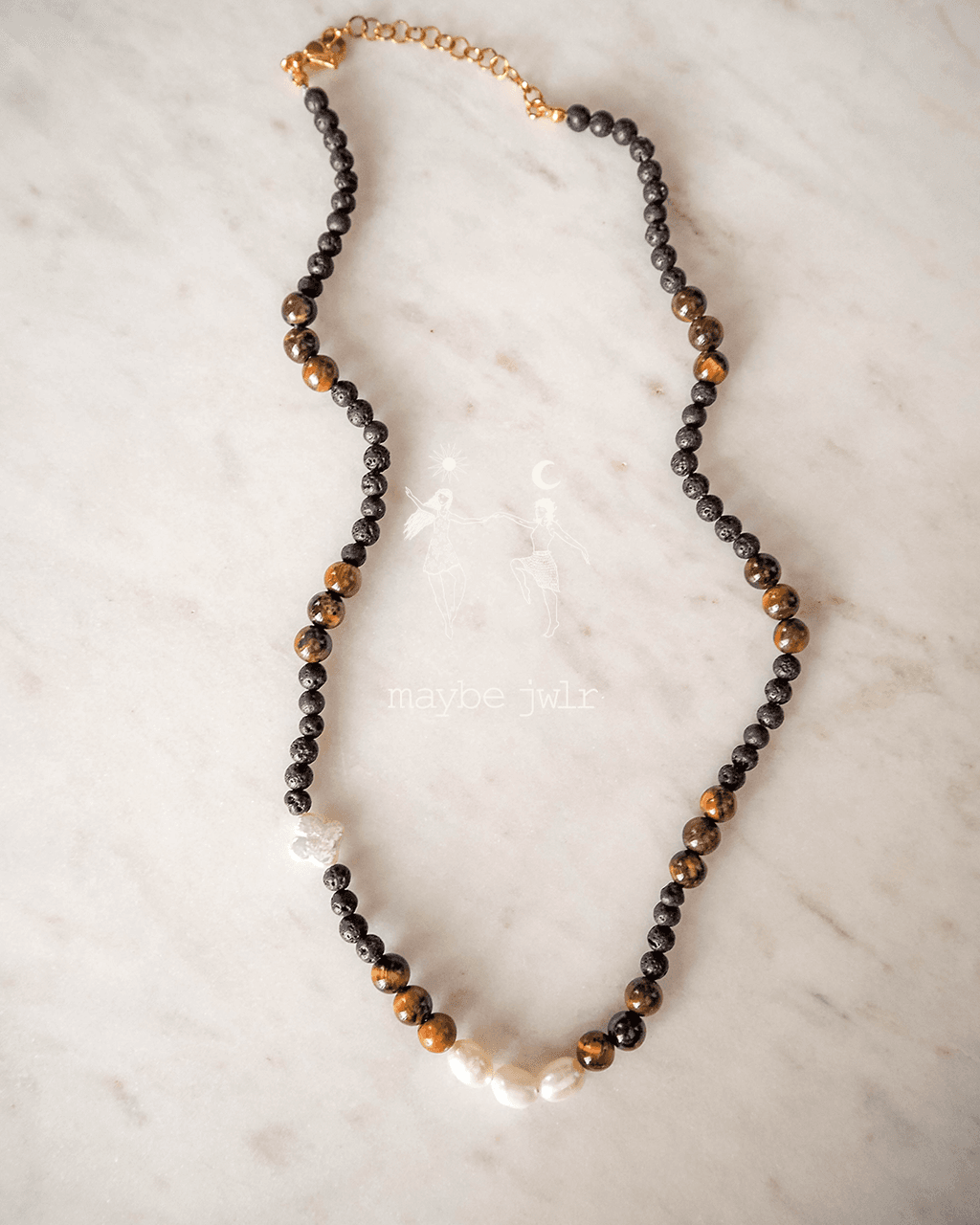 Naszyjnik z lawy wulkanicznej i oka tygrysa unisex