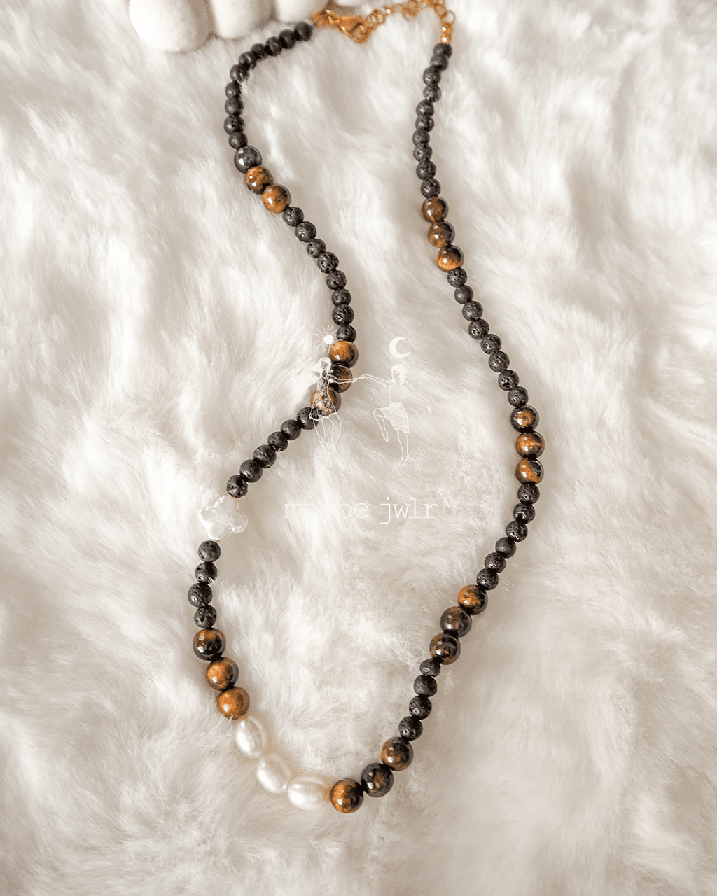 Naszyjnik z lawy wulkanicznej i oka tygrysa unisex