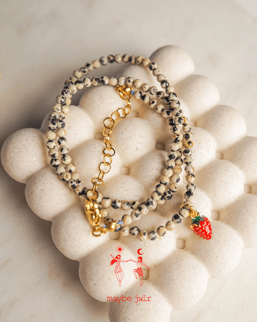 Naszyjnik z jaspisu dalmatyńskiego z poziomką