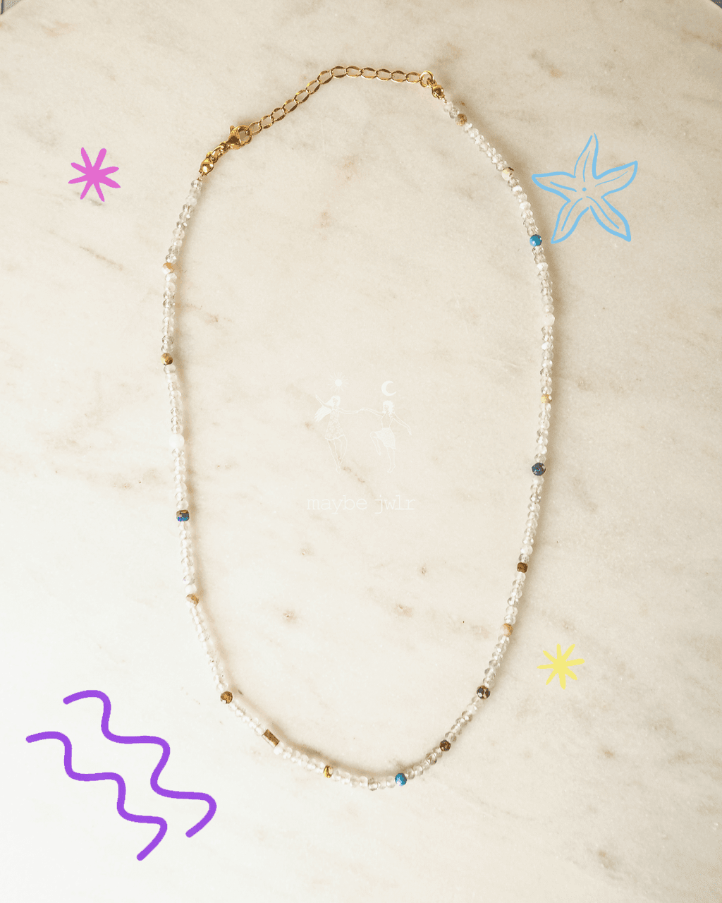 Choker z labradorytu i kamieni