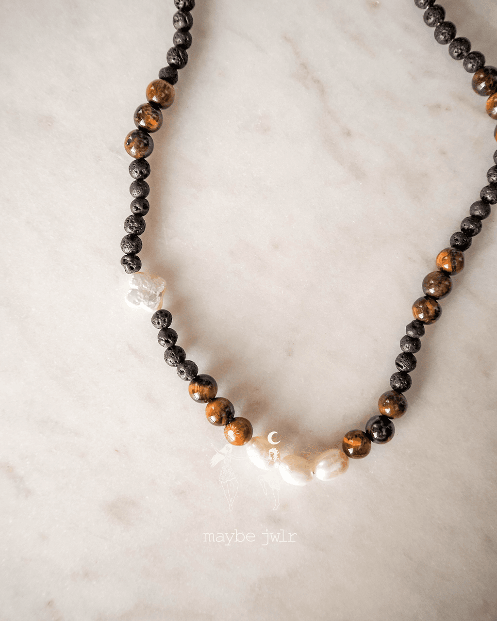 Naszyjnik z lawy wulkanicznej i oka tygrysa unisex