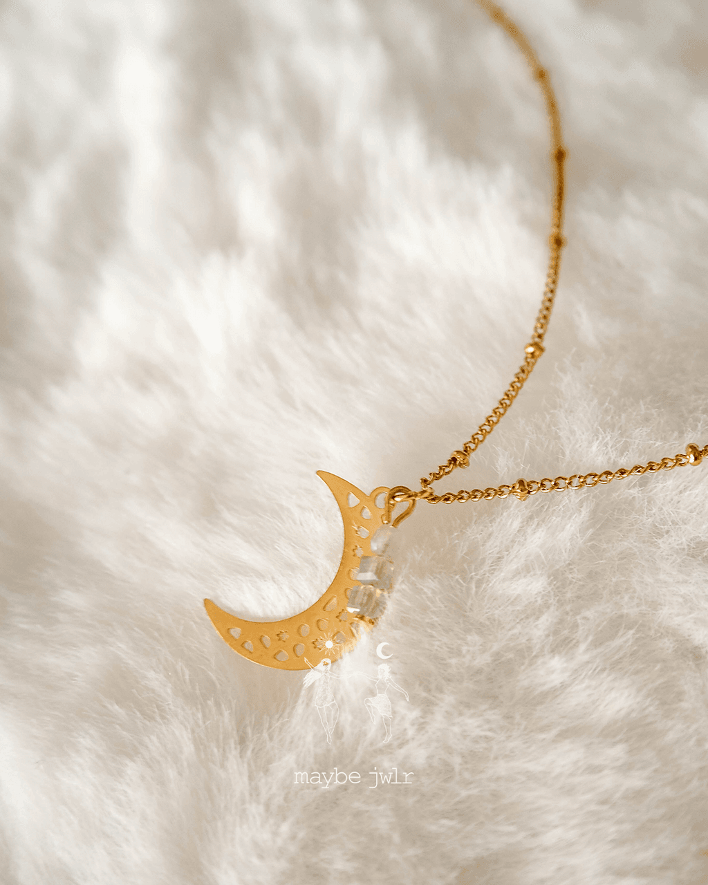 Złoty łańcuszek kuleczkowy z ażurowym księżycem Intuicja