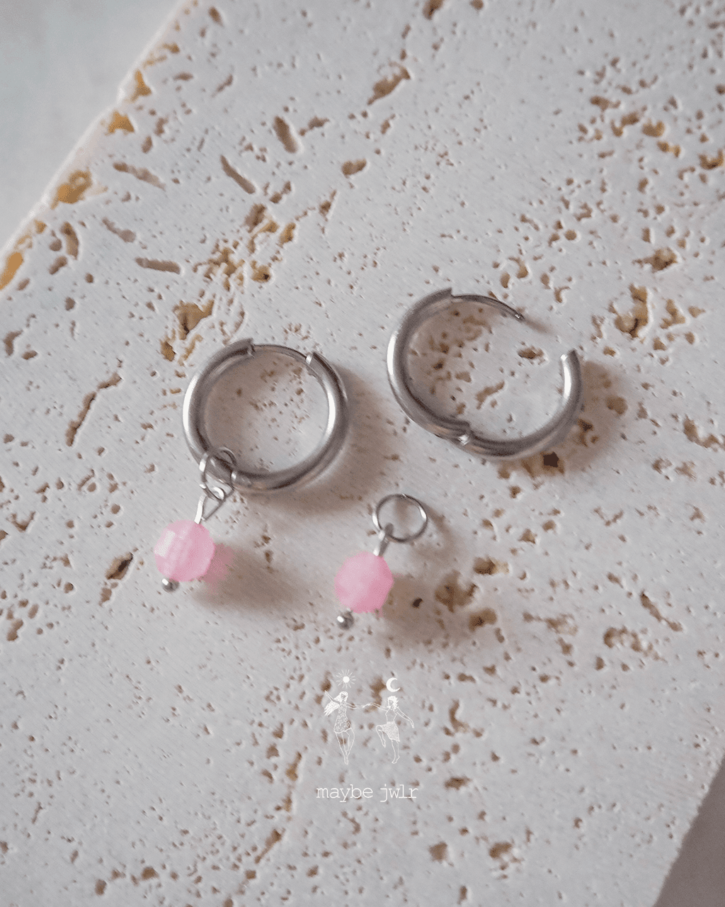 Kolczyki 2w1 srebrne rodochrozyt