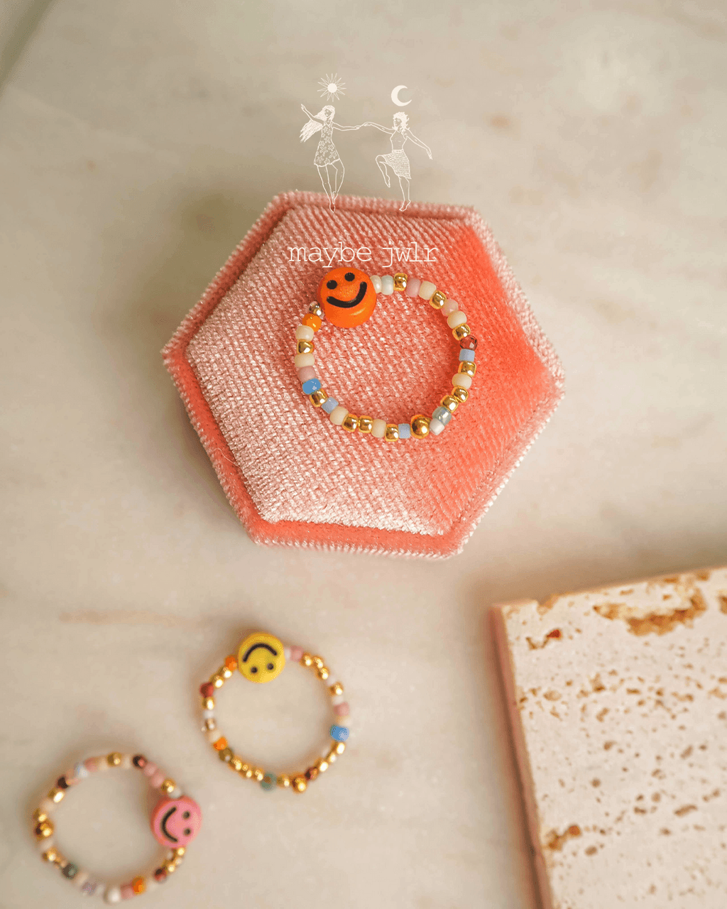 Pierścionek elastyczny Mix&Match pomarańczowy uśmiech