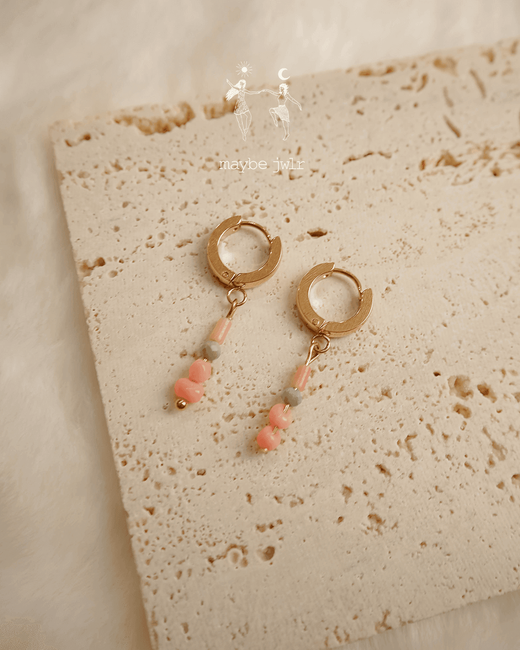 Kolczyki złote klasyki różowo zielone