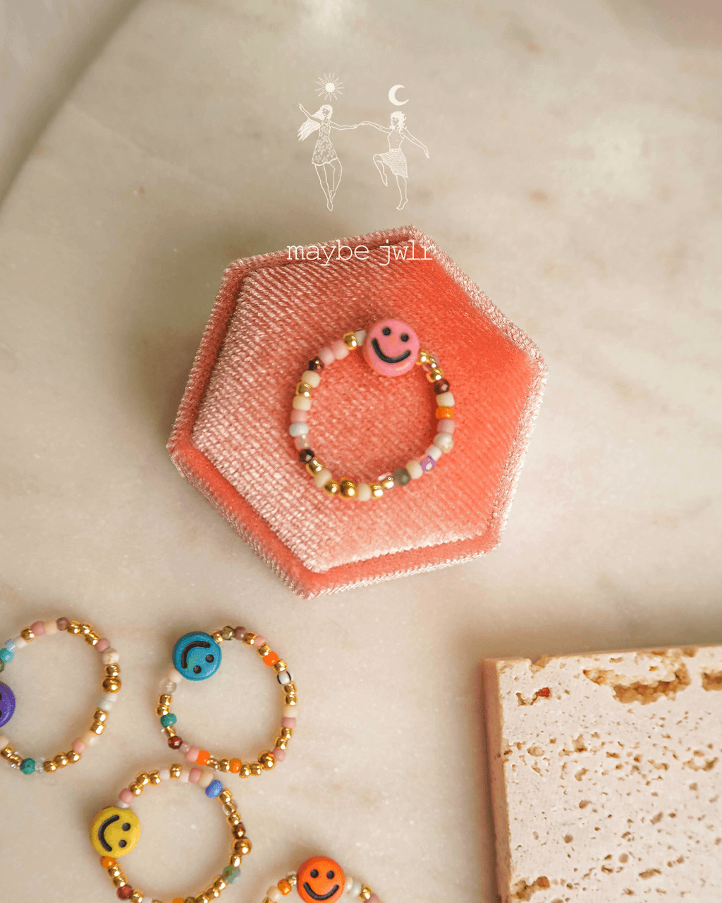 Pierścionek elastyczny Mix&Match różowy uśmiech