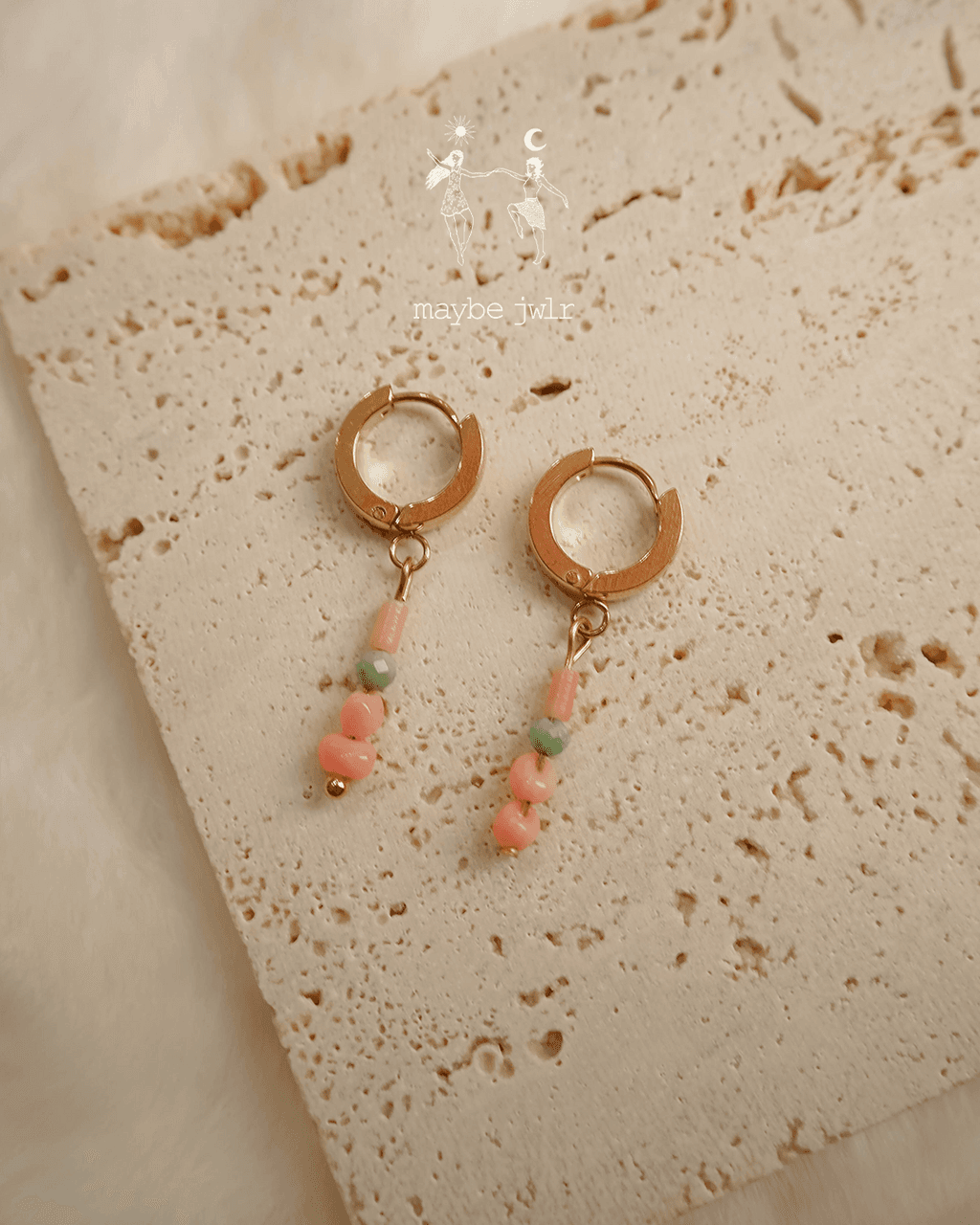 Kolczyki złote klasyki różowo zielone