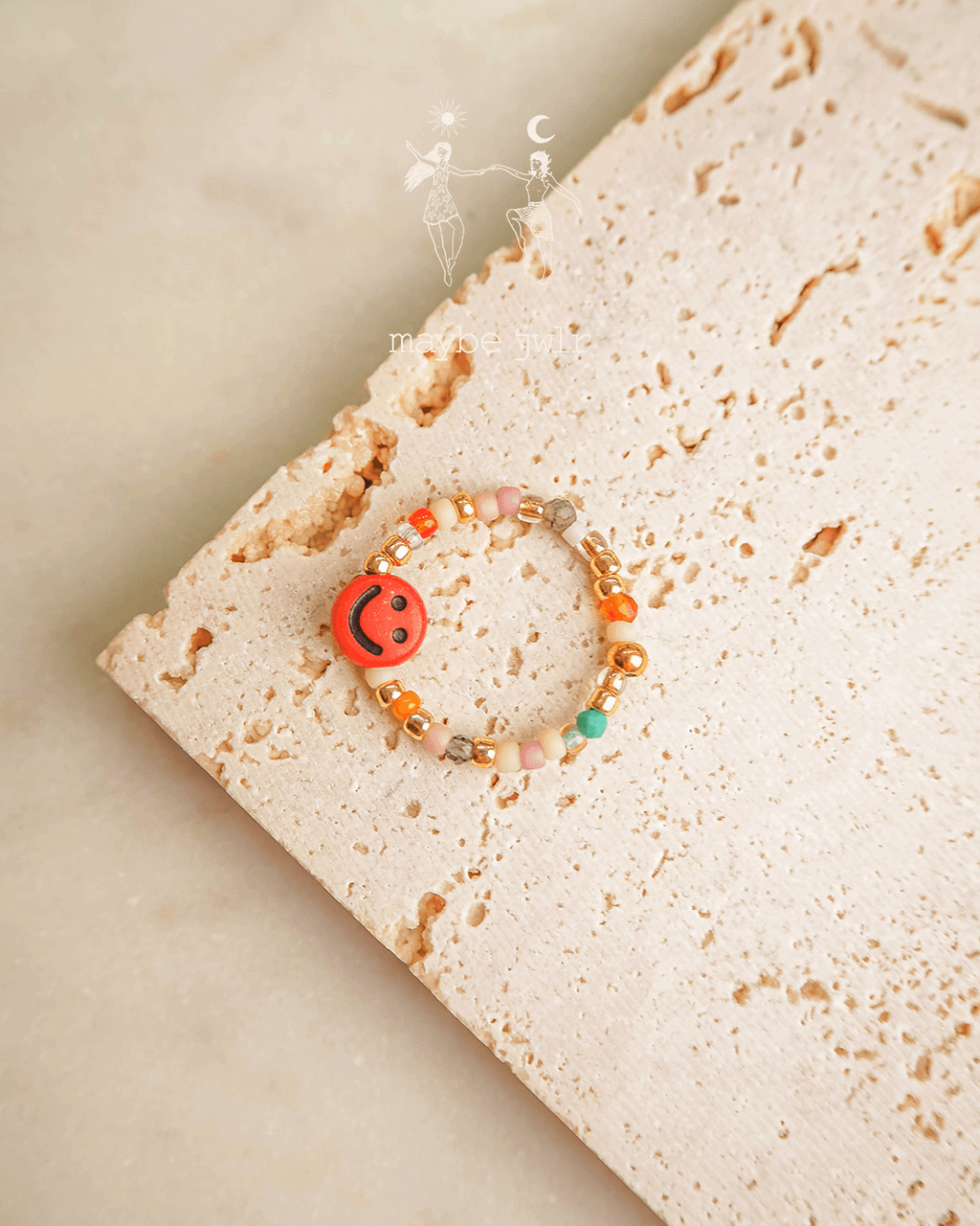 Pierścionek elastyczny Mix&Match czerwony uśmiech