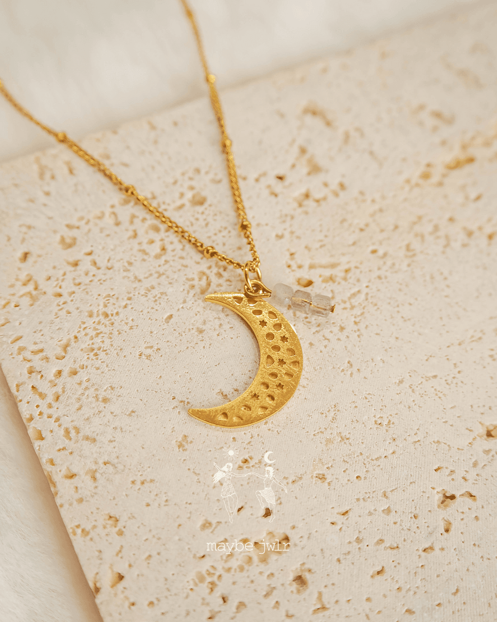 Złoty łańcuszek kuleczkowy z ażurowym księżycem Intuicja