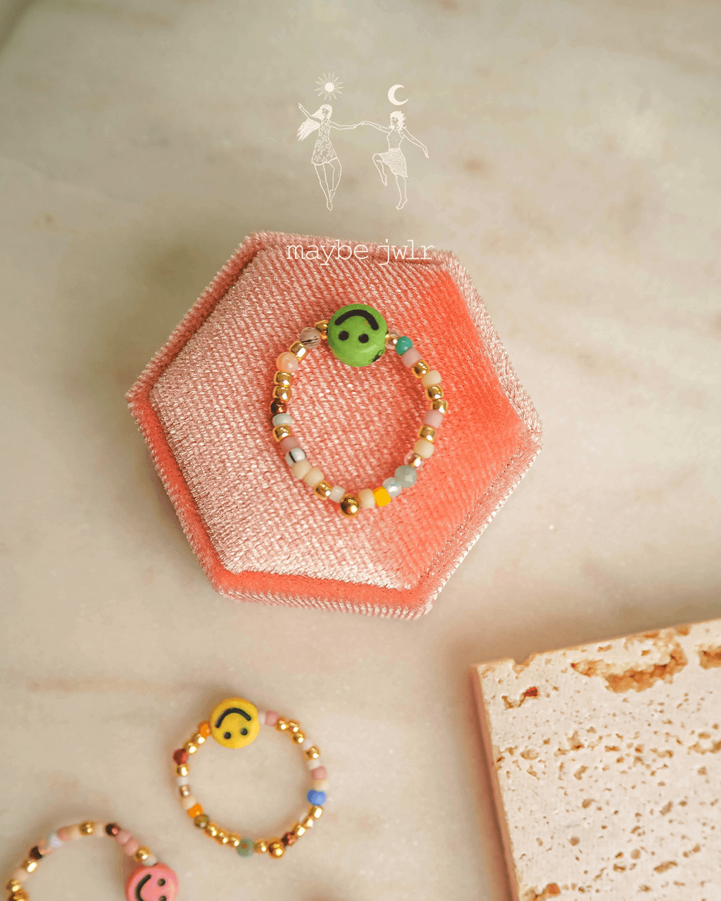 Pierścionek elastyczny Mix&Match zielony uśmiech