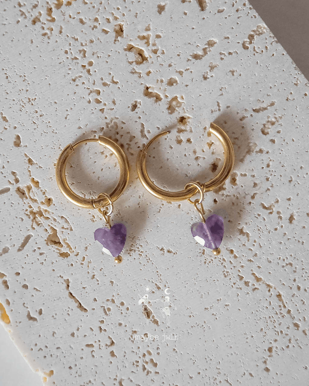 Kolczyki 2w1 z zawieszką z kamienia naturalnego ametyst