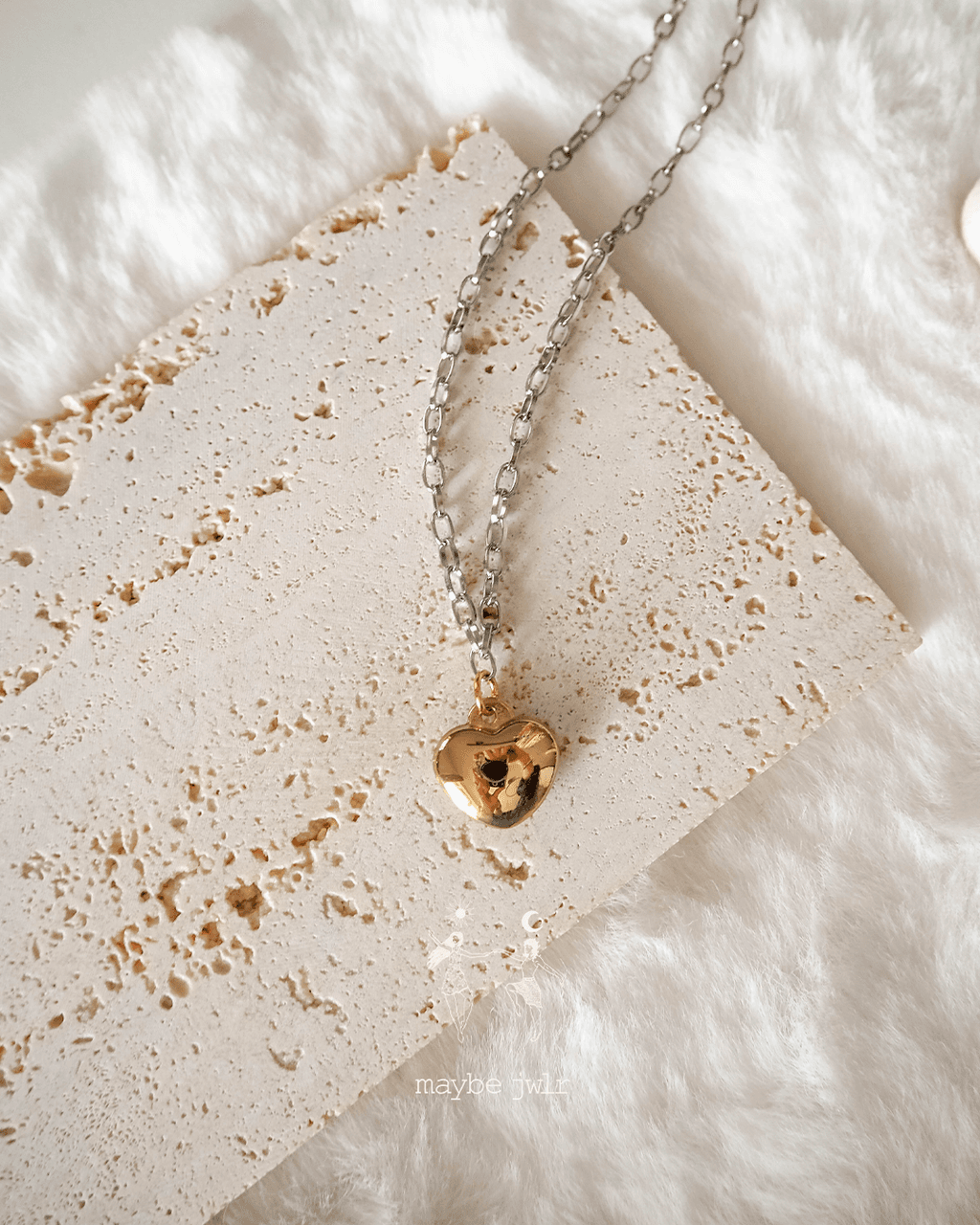 Łańcuszek z sercem srebrno złoty