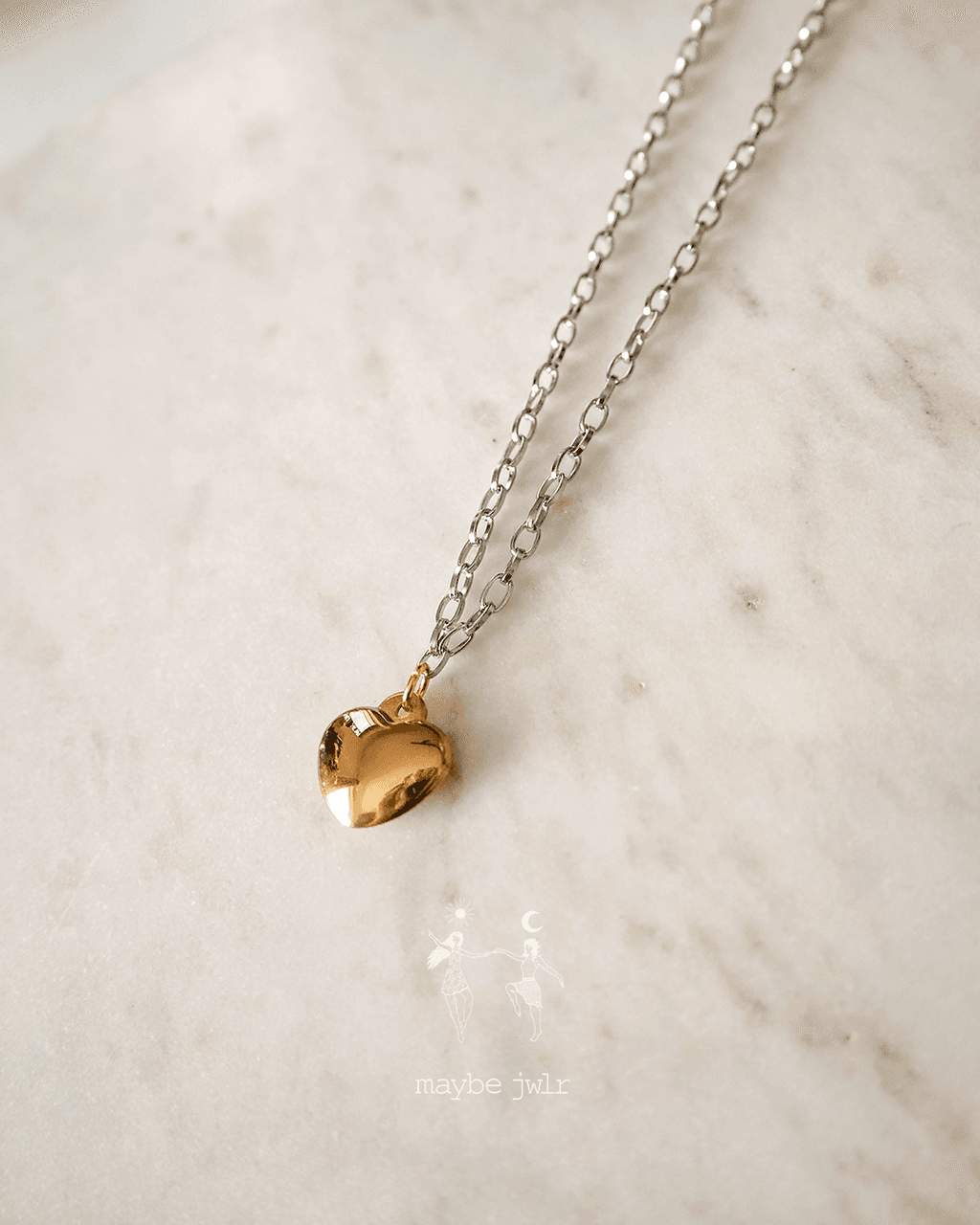 Łańcuszek z sercem srebrno złoty