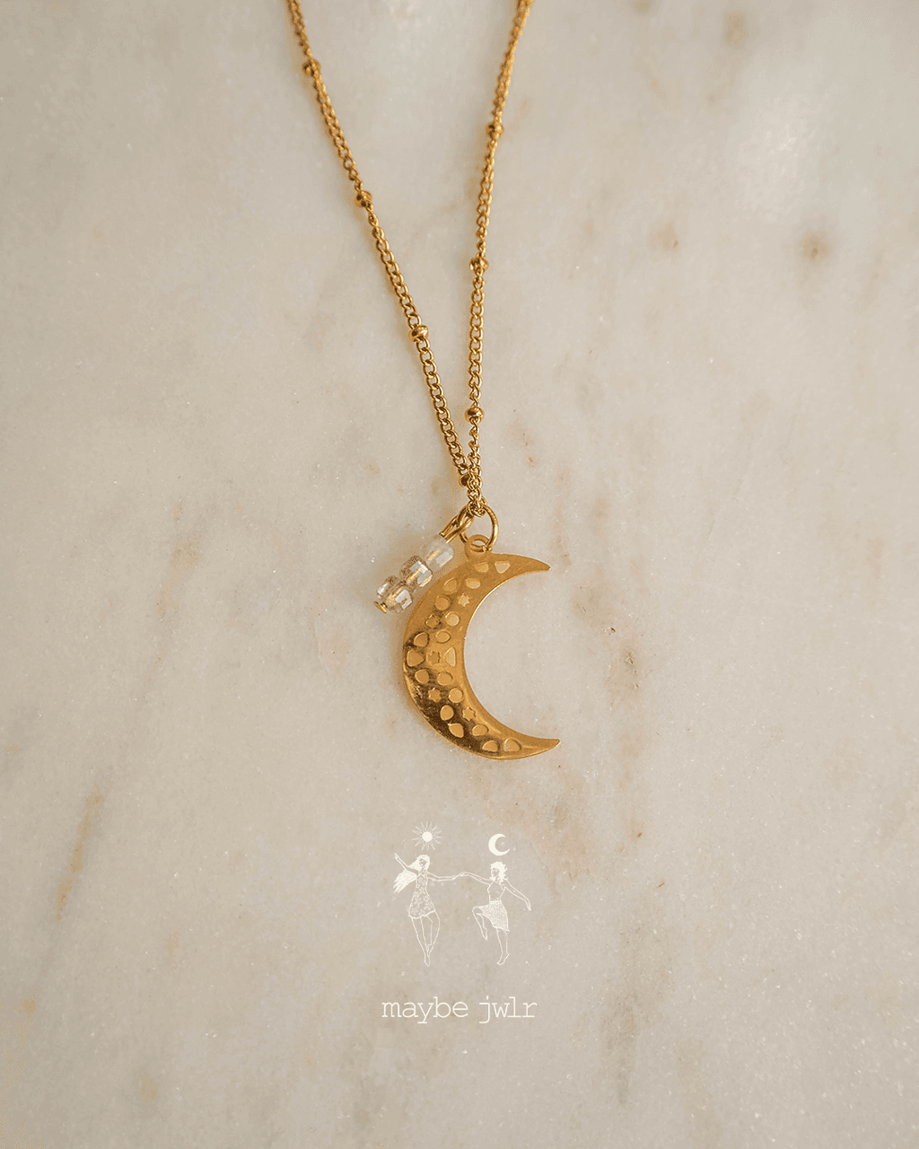 Złoty łańcuszek kuleczkowy z ażurowym księżycem Intuicja