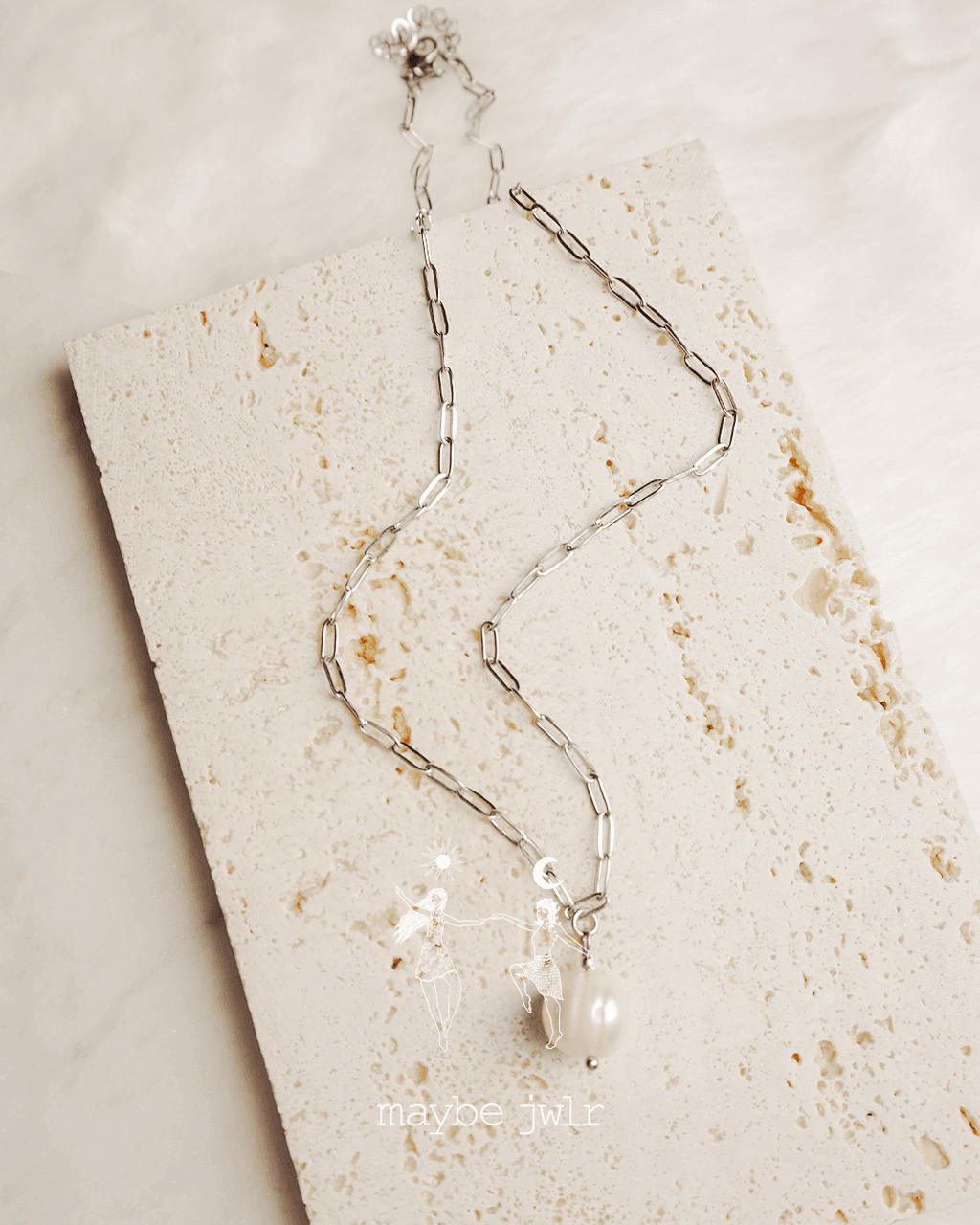 Naszyjnik Łańcuch srebrny spinacz z perłą