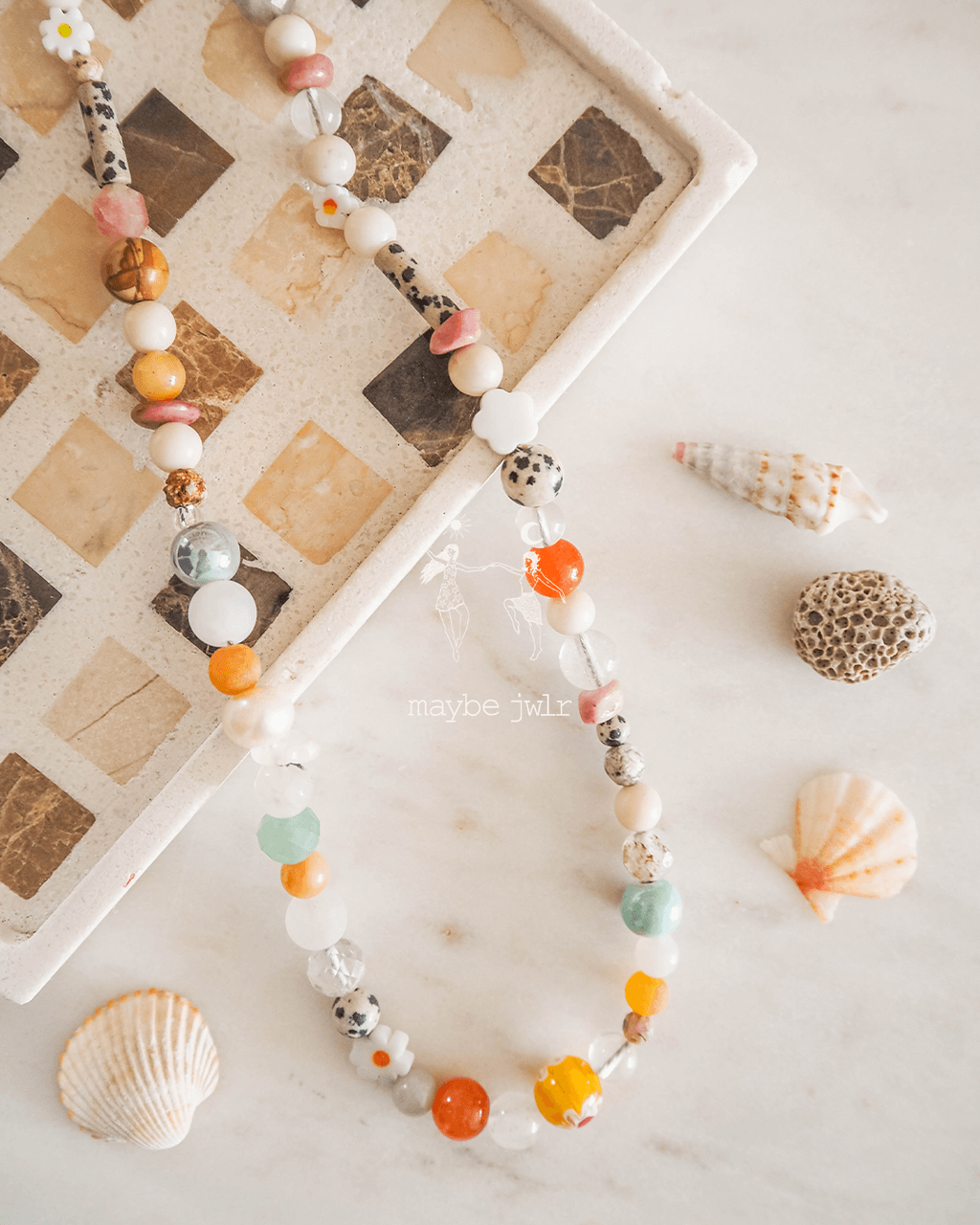 Funky naszyjnik z kolorowych kamieni i lampwork