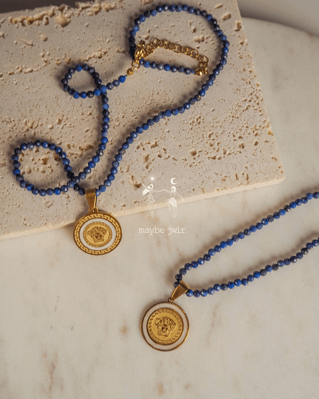 Naszyjnik z lapis lazuli z meduzą 2w1