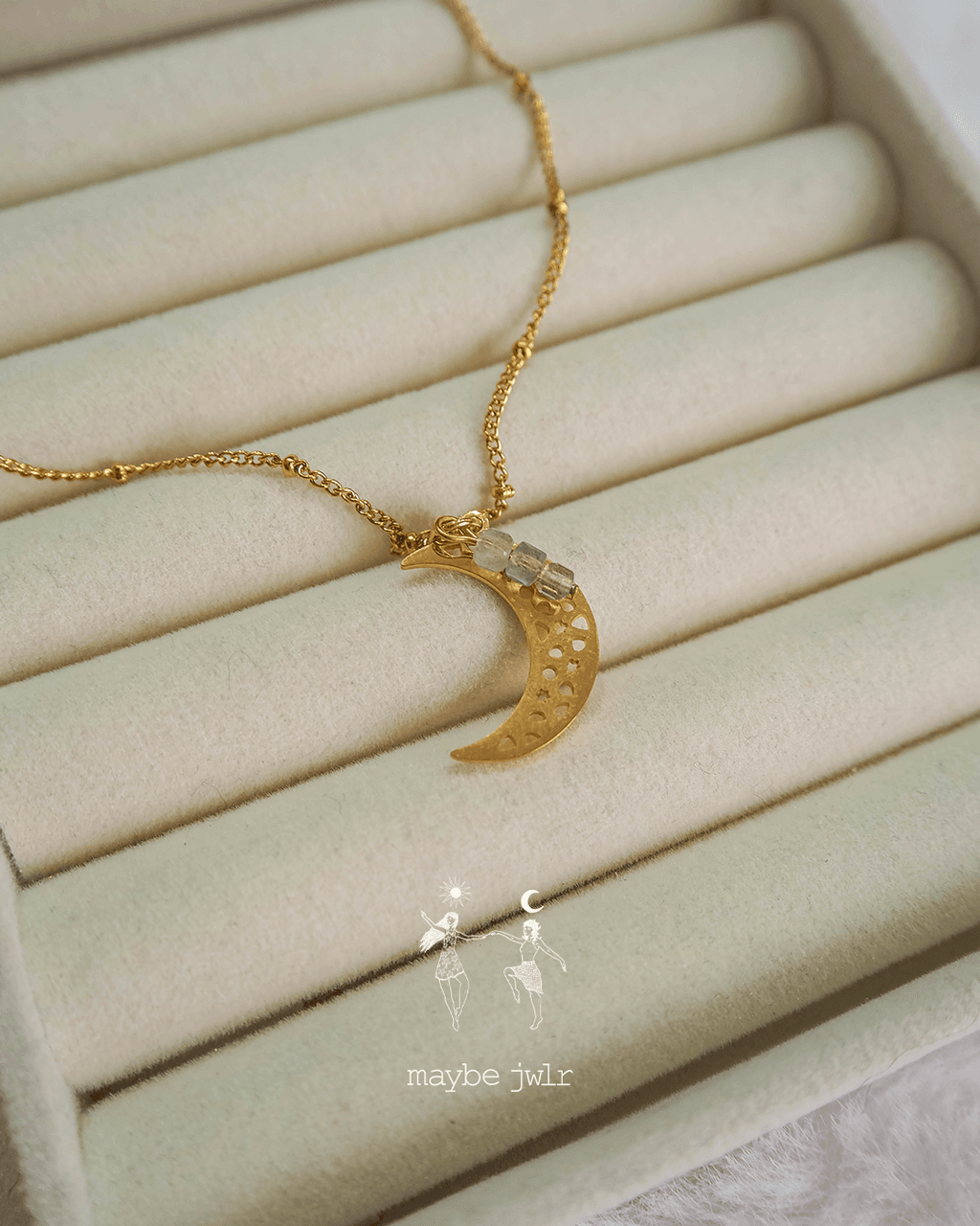 Złoty łańcuszek kuleczkowy z ażurowym księżycem Intuicja