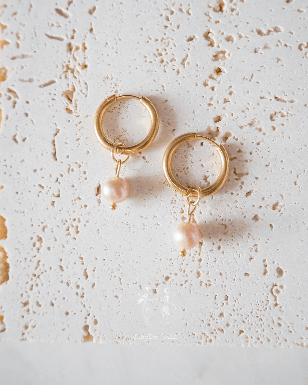 Kolczyki 2w1 z zawieszką z różowej perły