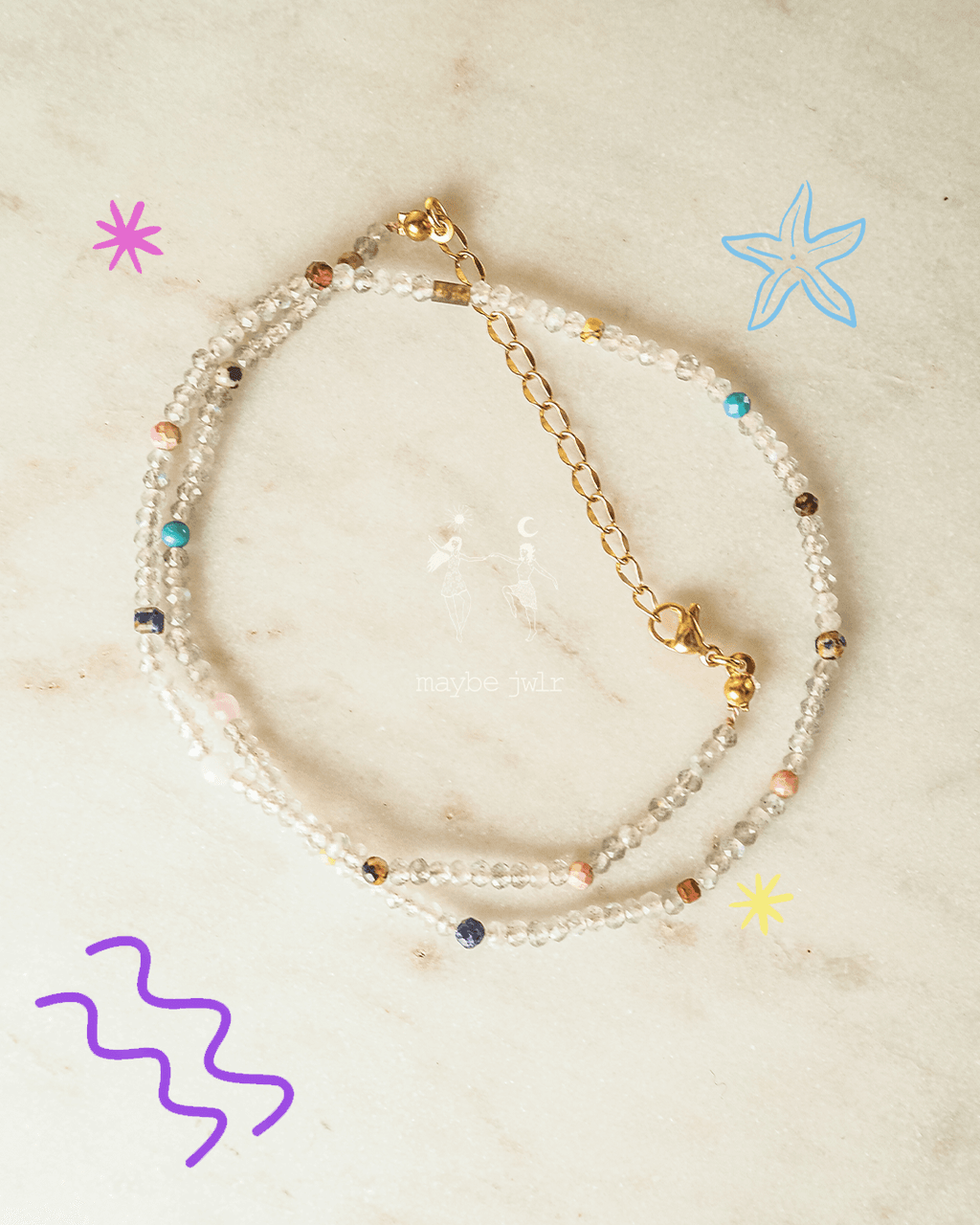 Choker z labradorytu i kamieni