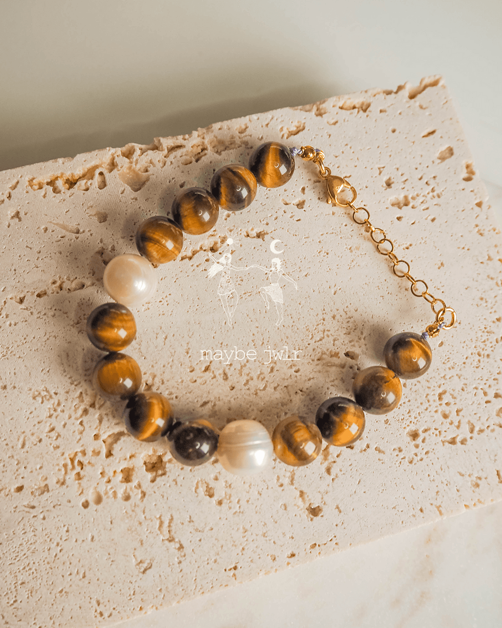 Bransoletka z Tygrysiego Oka oraz pereł barokowych