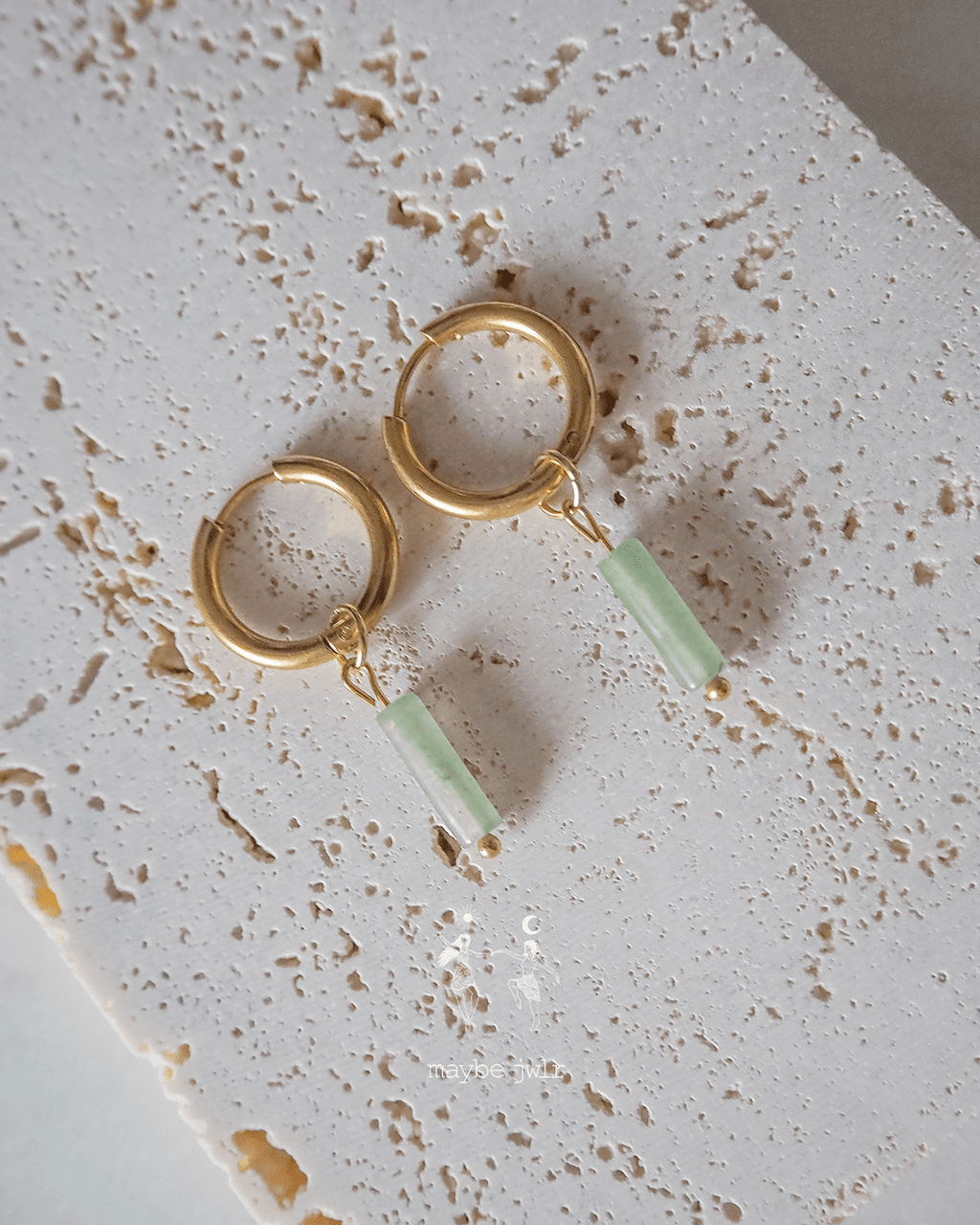 Kolczyki 2w1 z zawieszką z kamienia naturalnego awenturyn