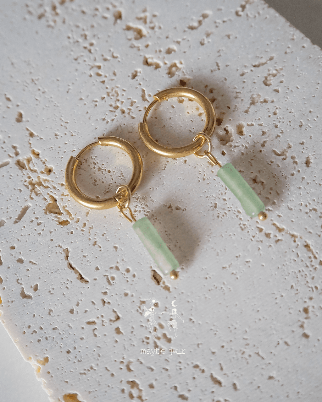 Kolczyki 2w1 z zawieszką z kamienia naturalnego awenturyn