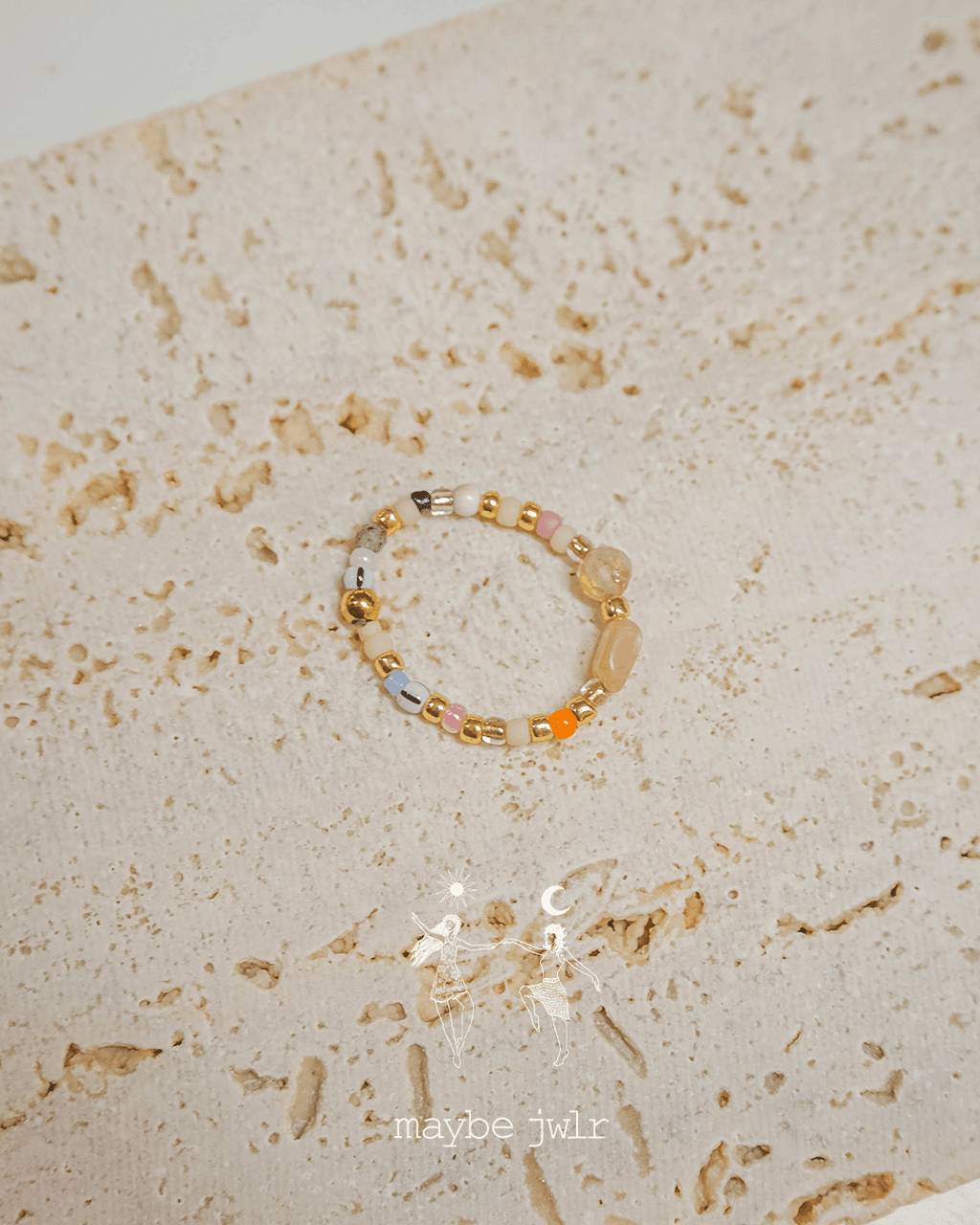 Pierścionek elastyczny Mix&Match cytryn i kamień słoneczny 60mm