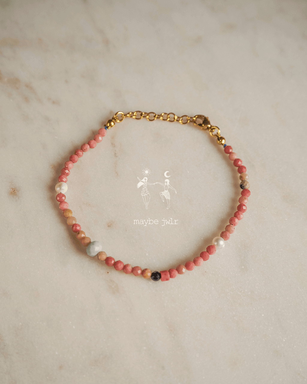 Bransoletka z rodonitu i kamieni