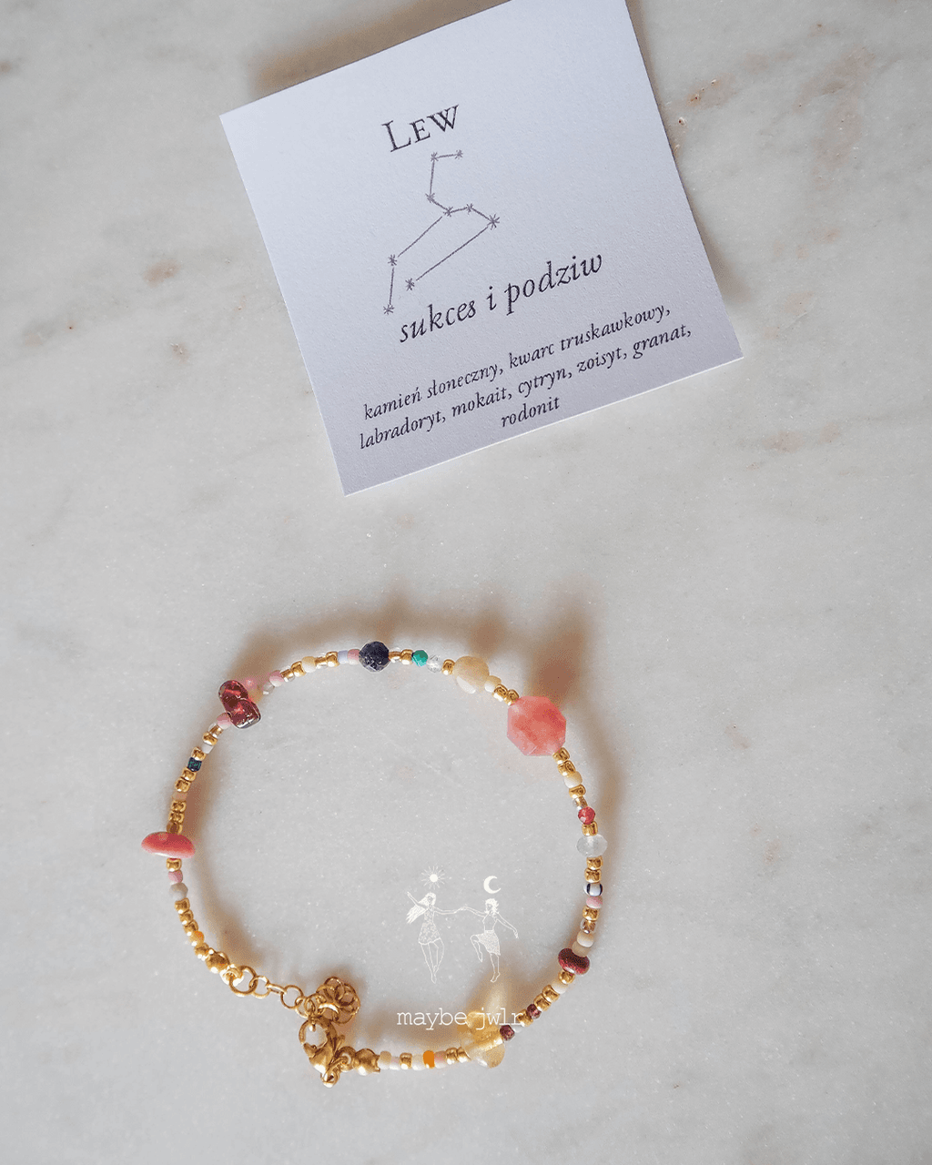 Bransoletka Zodiakalna z Naturalnych Kamieni Lew