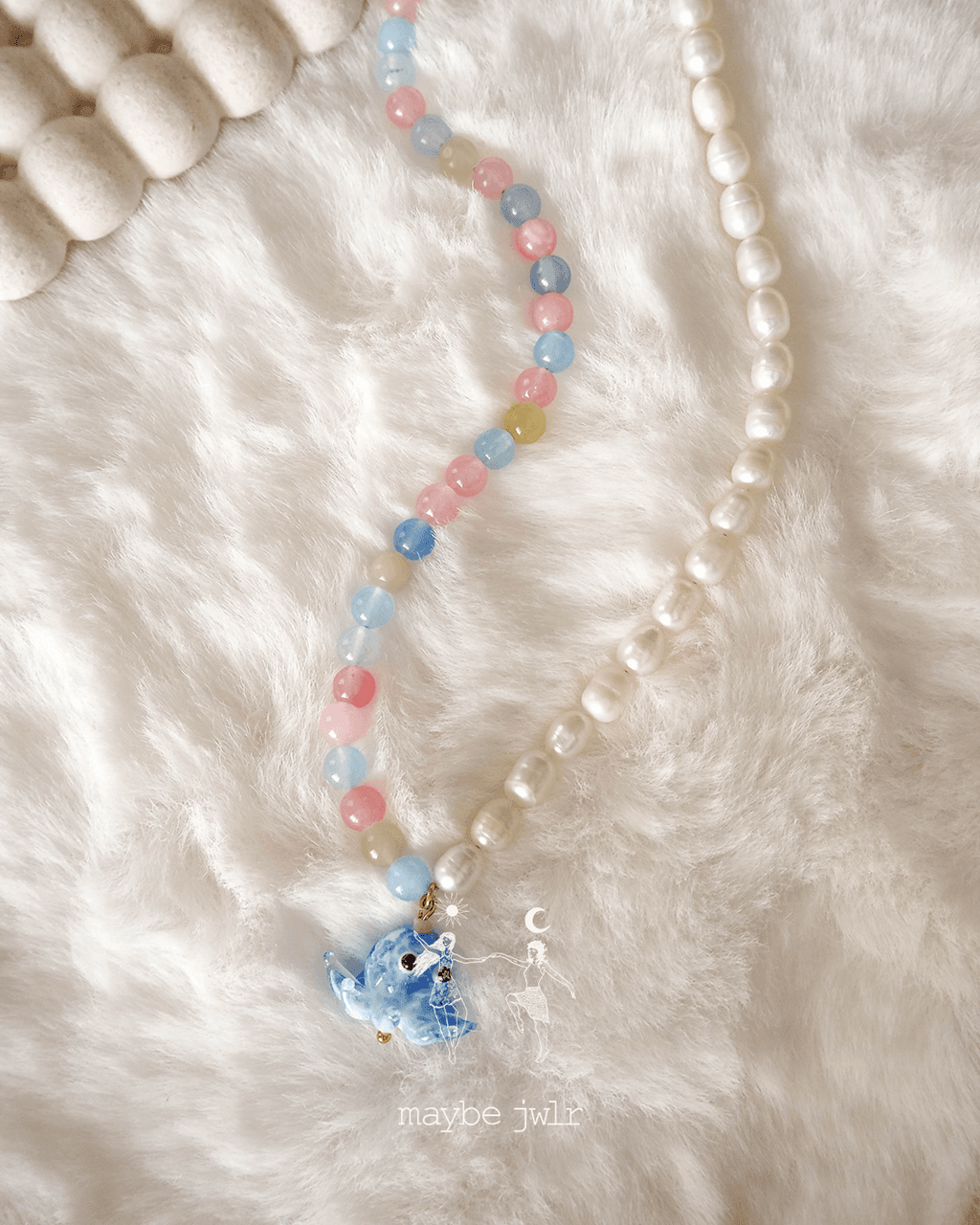 Naszyjnik Ośmiornica z perłą barokową i jadeitem tęczowym