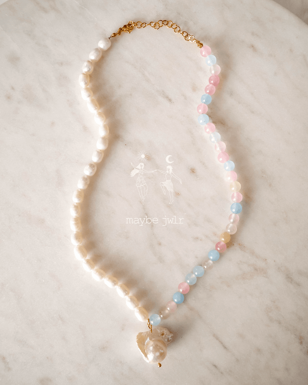 Naszyjnik z perłą barokową i jadeitem tęczowym