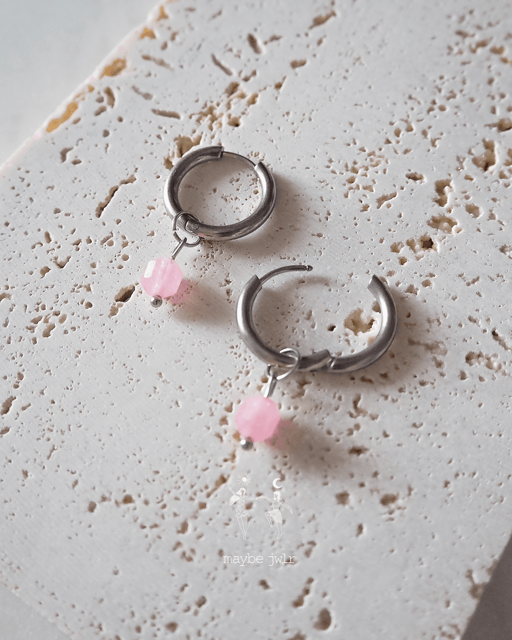 Kolczyki 2w1 srebrne rodochrozyt