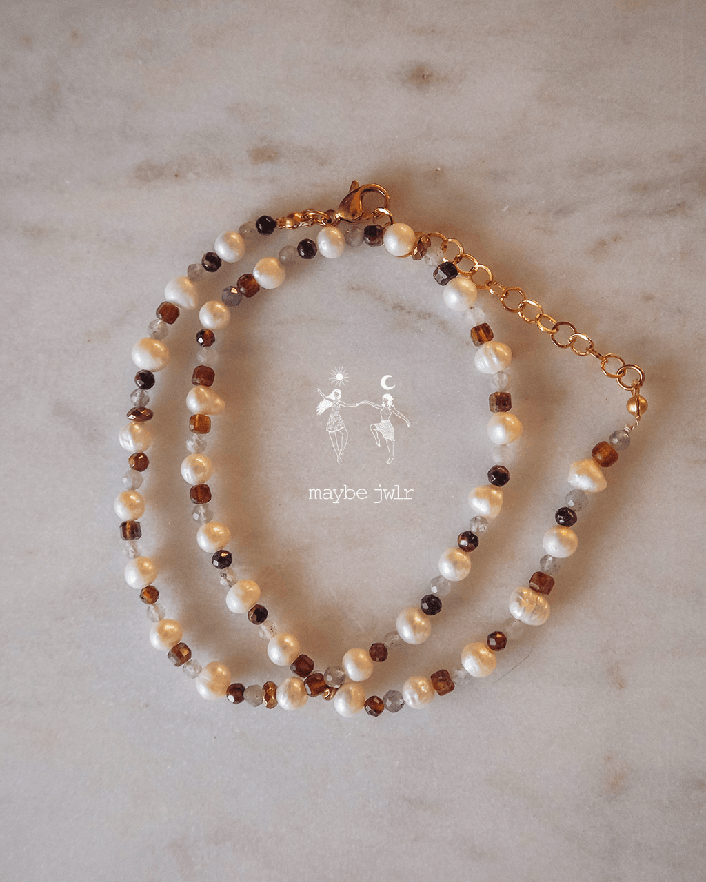 Choker z pereł i naturalnych kamieni