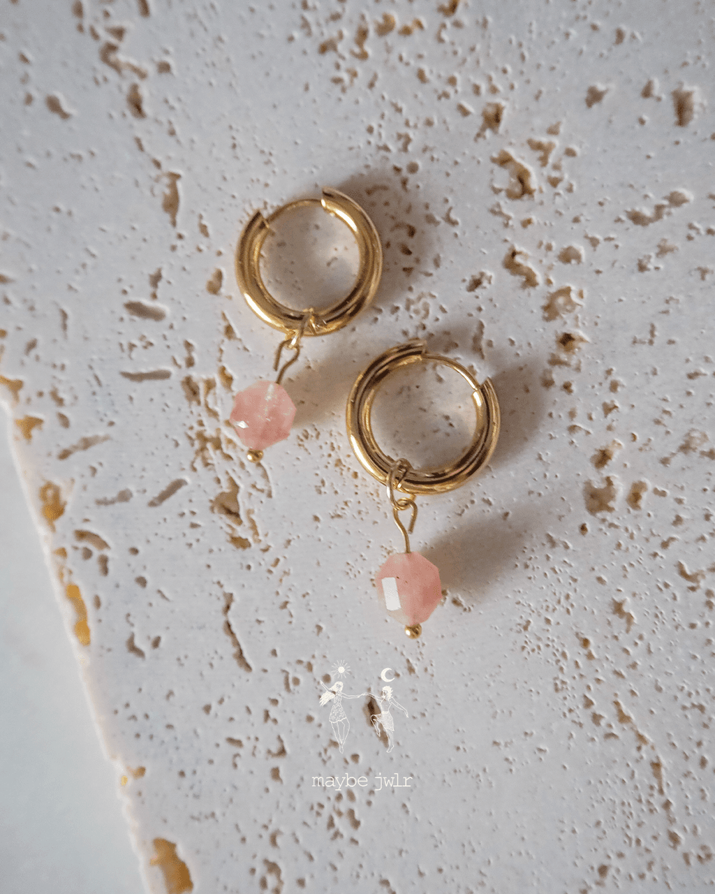 Kolczyki 2w1 z zawieszką z kamienia naturalnego kwarc truskawkowy