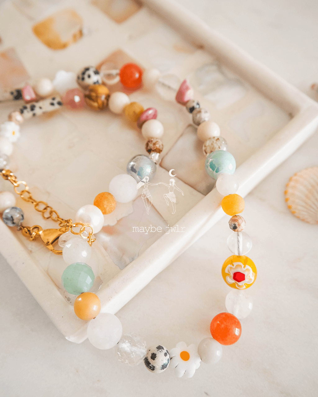 Funky naszyjnik z kolorowych kamieni i lampwork