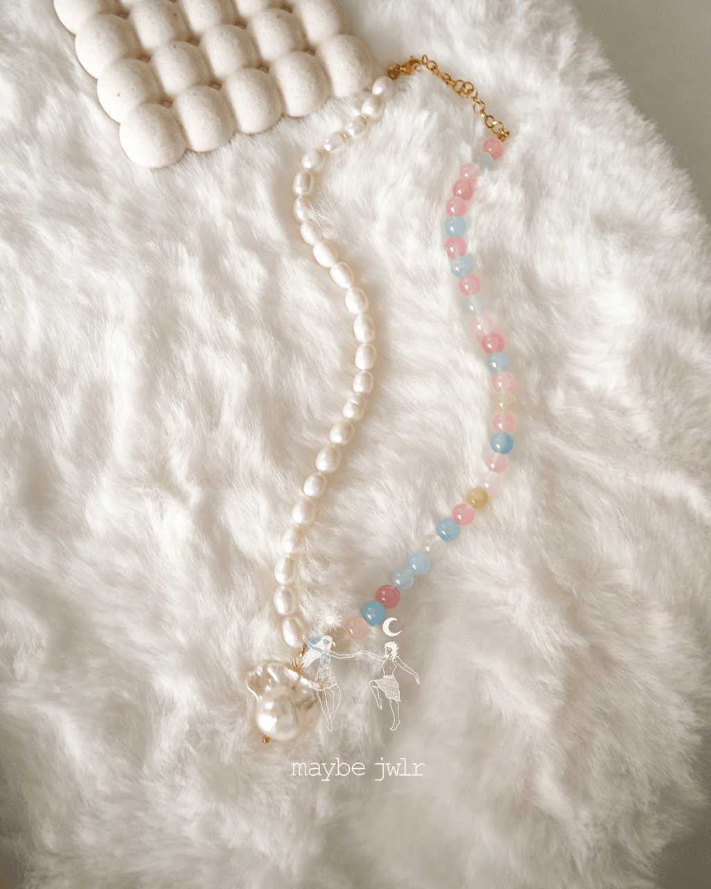 Naszyjnik z perłą barokową i jadeitem tęczowym