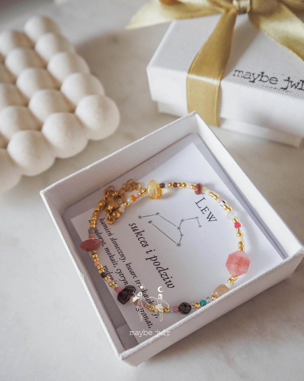 Bransoletka Zodiakalna z Naturalnych Kamieni Lew