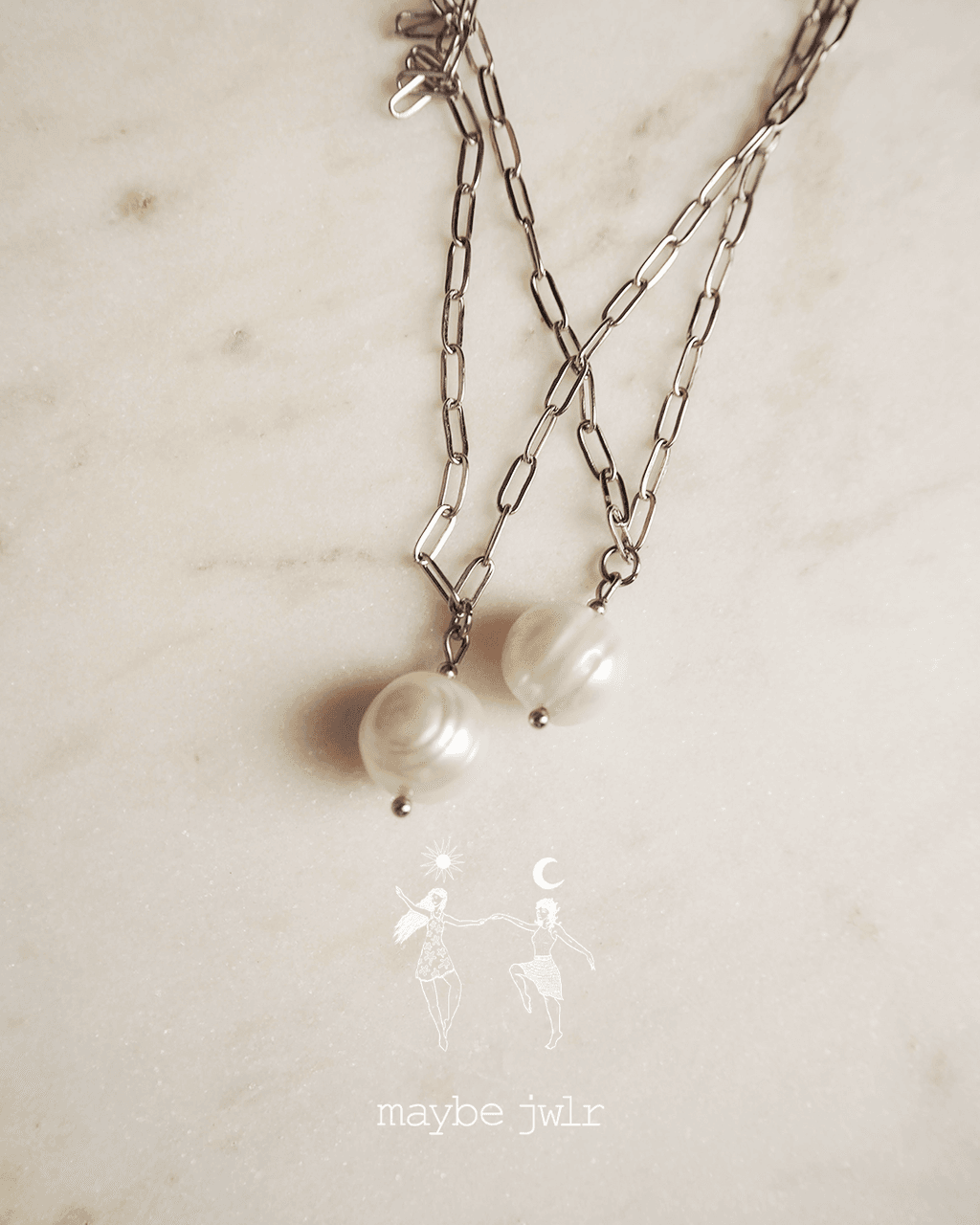 Naszyjnik Łańcuch srebrny spinacz z perłą