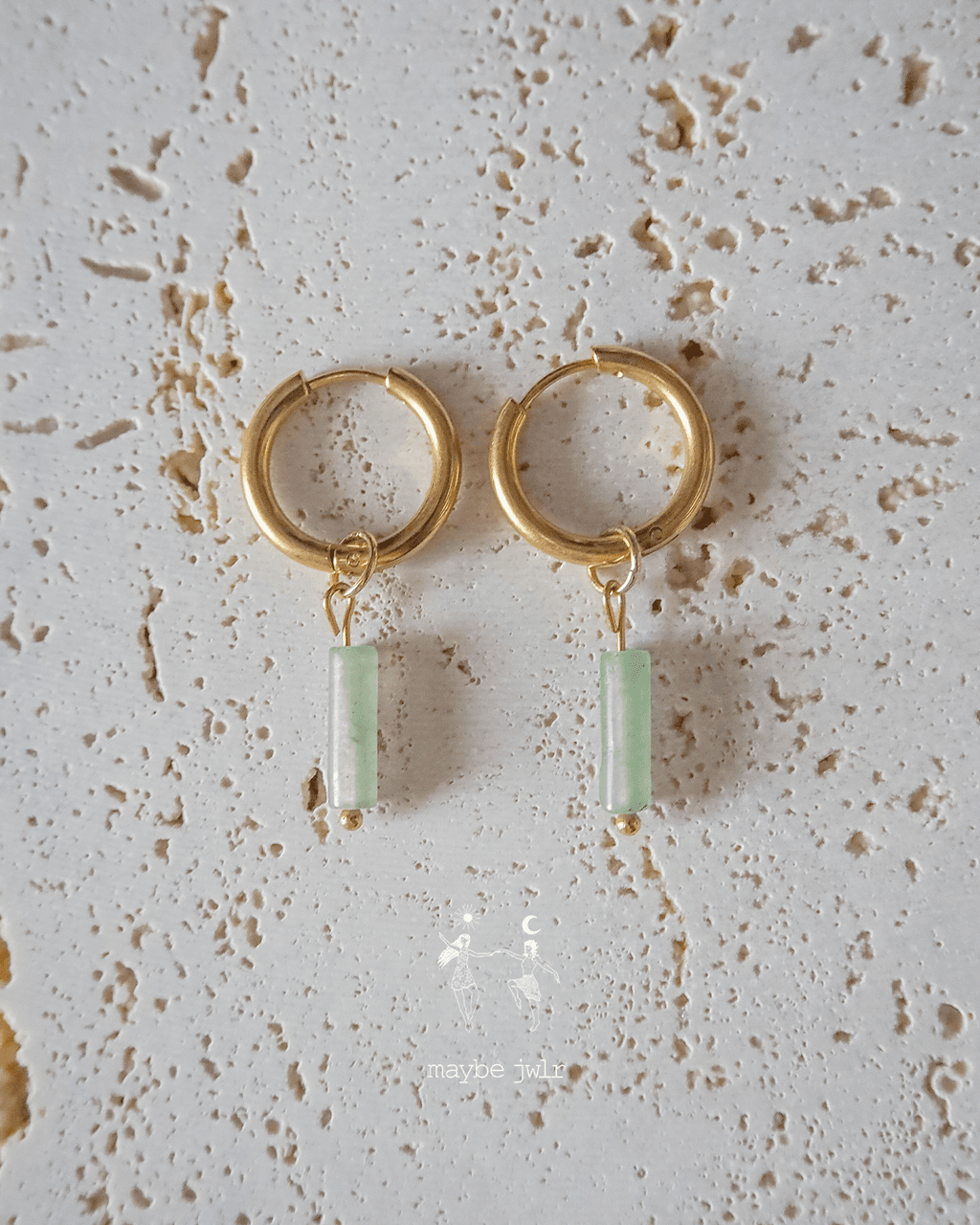 Kolczyki 2w1 z zawieszką z kamienia naturalnego awenturyn