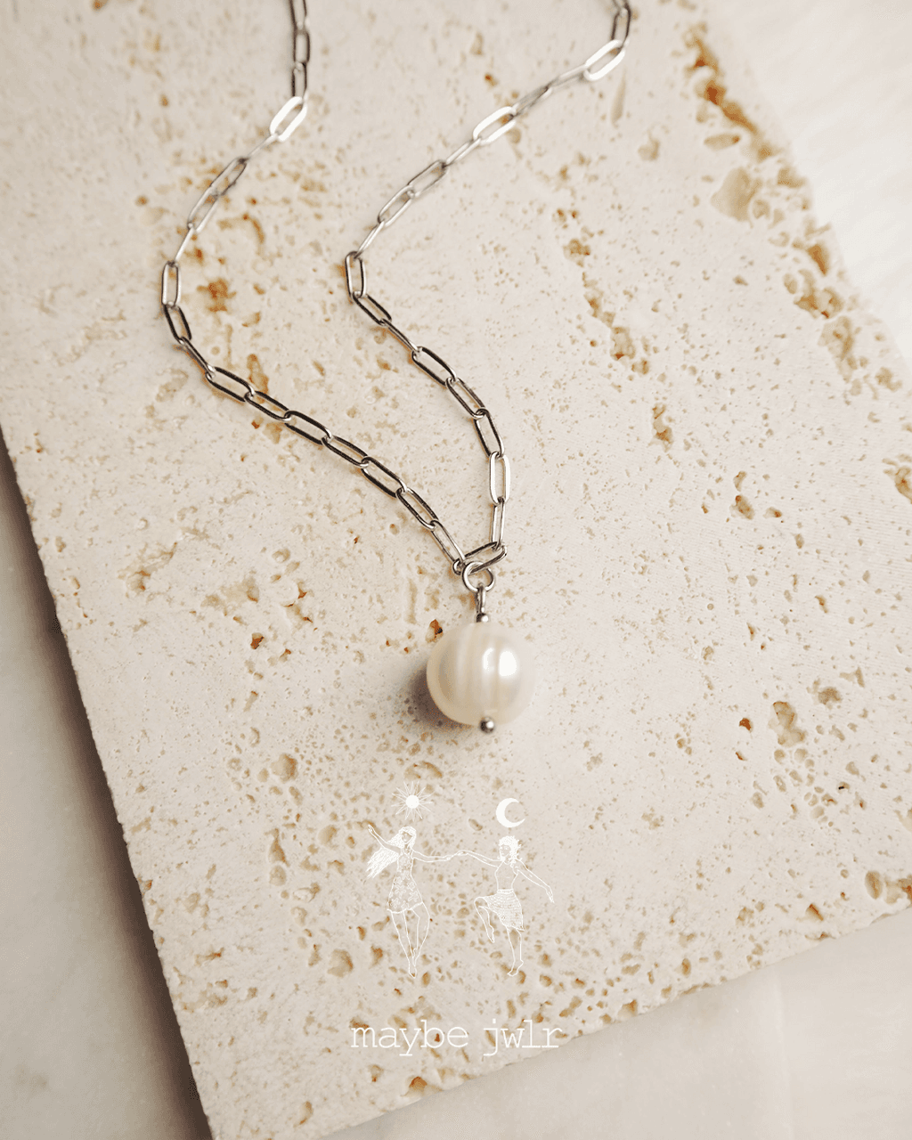 Naszyjnik Łańcuch srebrny spinacz z perłą