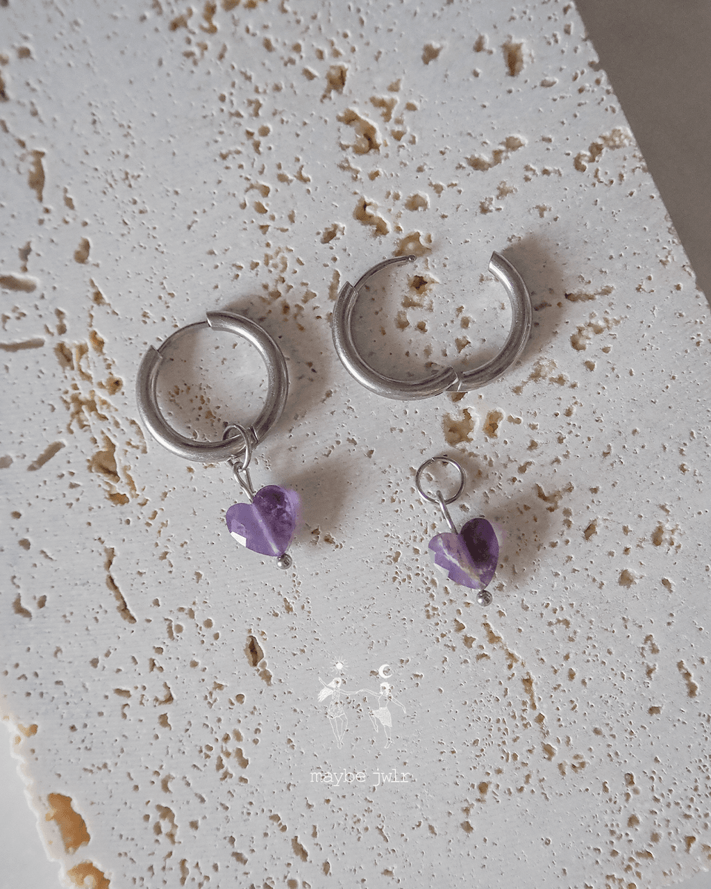 Kolczyki 2w1 srebrne ametyst