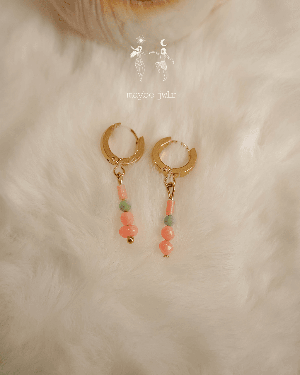 Kolczyki złote klasyki różowo zielone