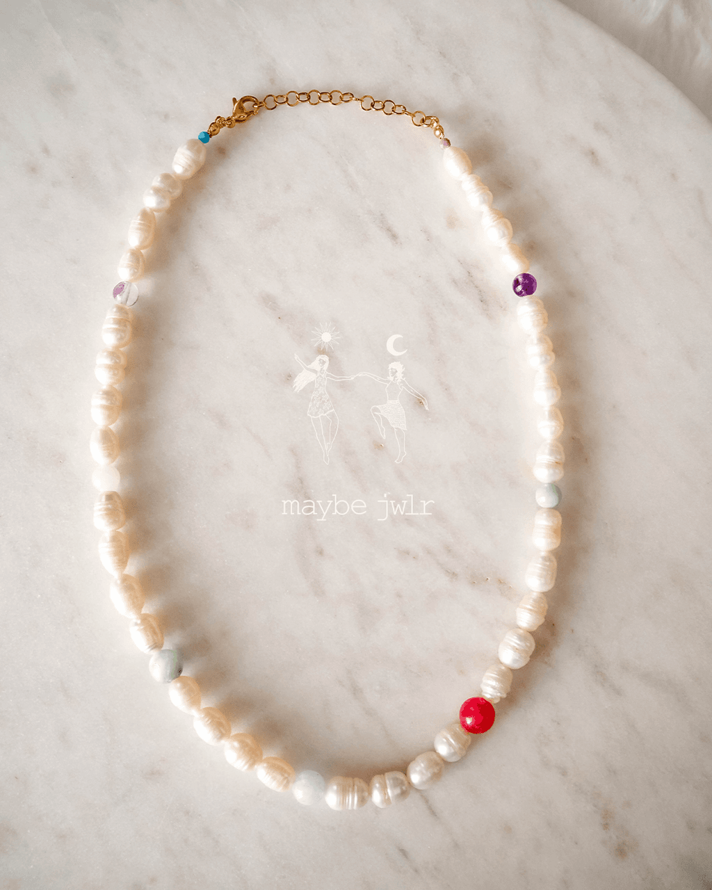 Naszyjnik z pereł naturalnych z kamieniami