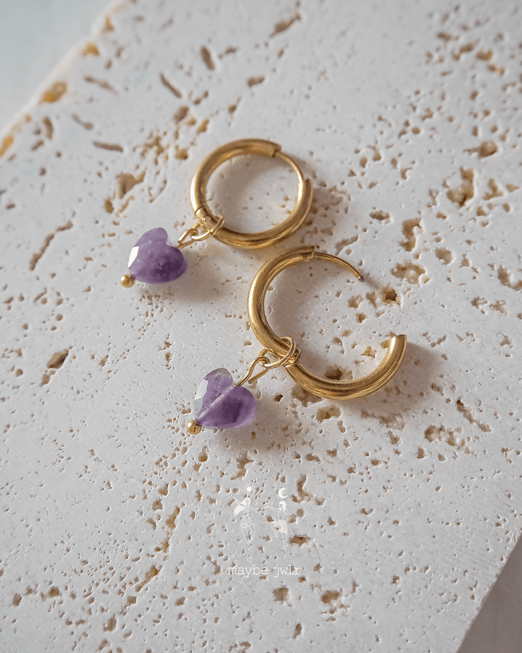 Kolczyki 2w1 z zawieszką z kamienia naturalnego ametyst