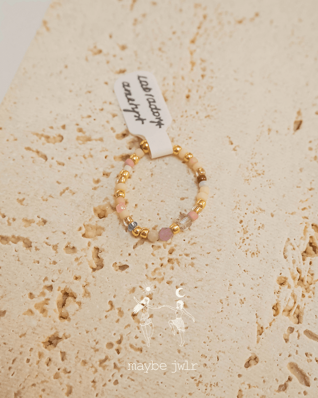 Pierścionek elastyczny Mix&Match labradoryt i ametyst 60 mm