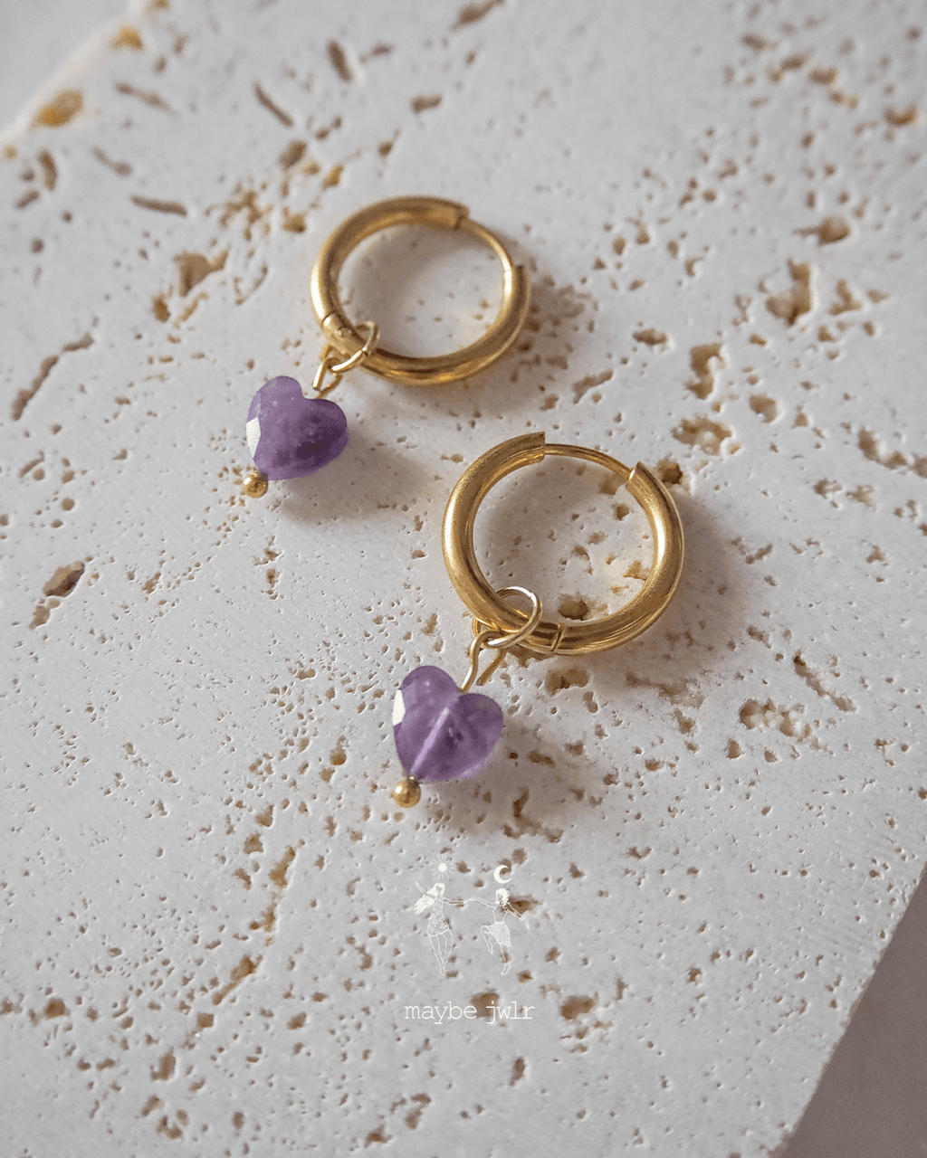 Kolczyki 2w1 z zawieszką z kamienia naturalnego ametyst