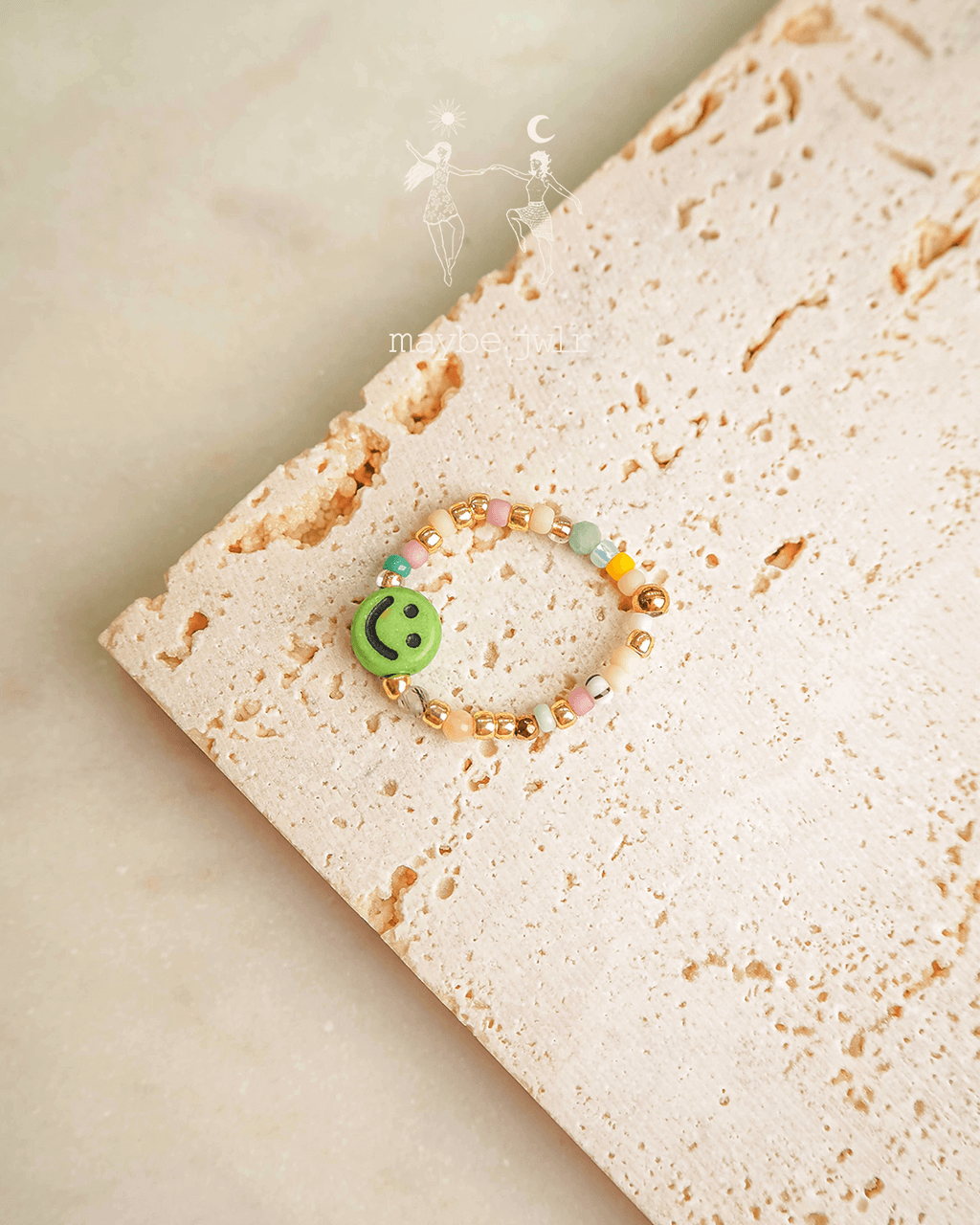 Pierścionek elastyczny Mix&Match zielony uśmiech